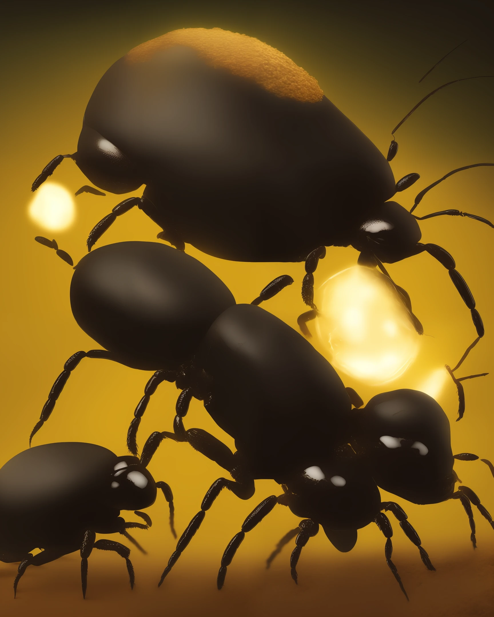 Black anthill with glowing atlas beetle, fantasy, art