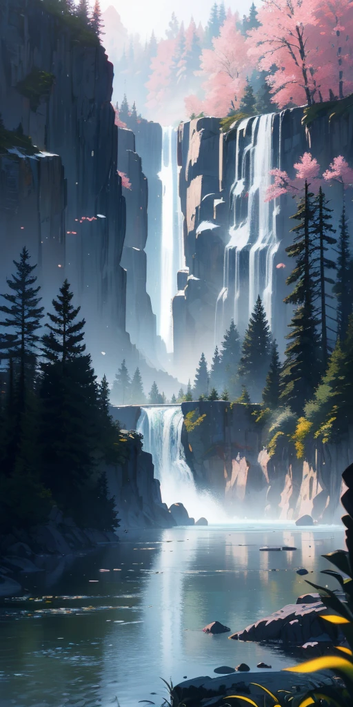 Analog style,ChromaV5,nvinkpunk,(extremely detailed CG unity 8k wallpaper),An image of a majestic river, trees on the sides, tiny waterfall, intense fog ,award winning photography, Chromatic Aberration, Detailed , HDR, Bloom, style by Monet, Pissarro, and Sisley ,trending on ArtStation, trending on CGSociety, art by midjourney
