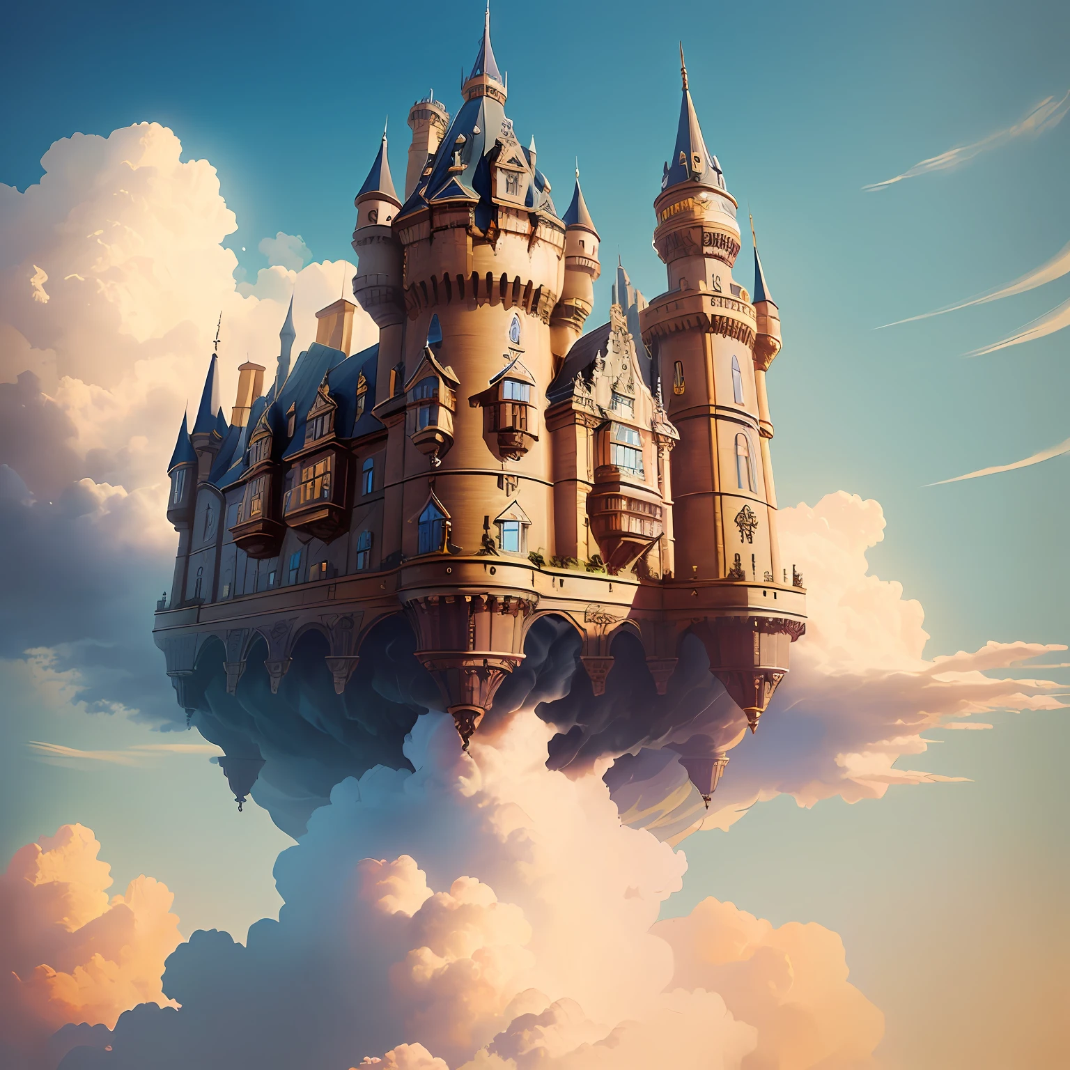 steampunk Castle on a cloud in the sky