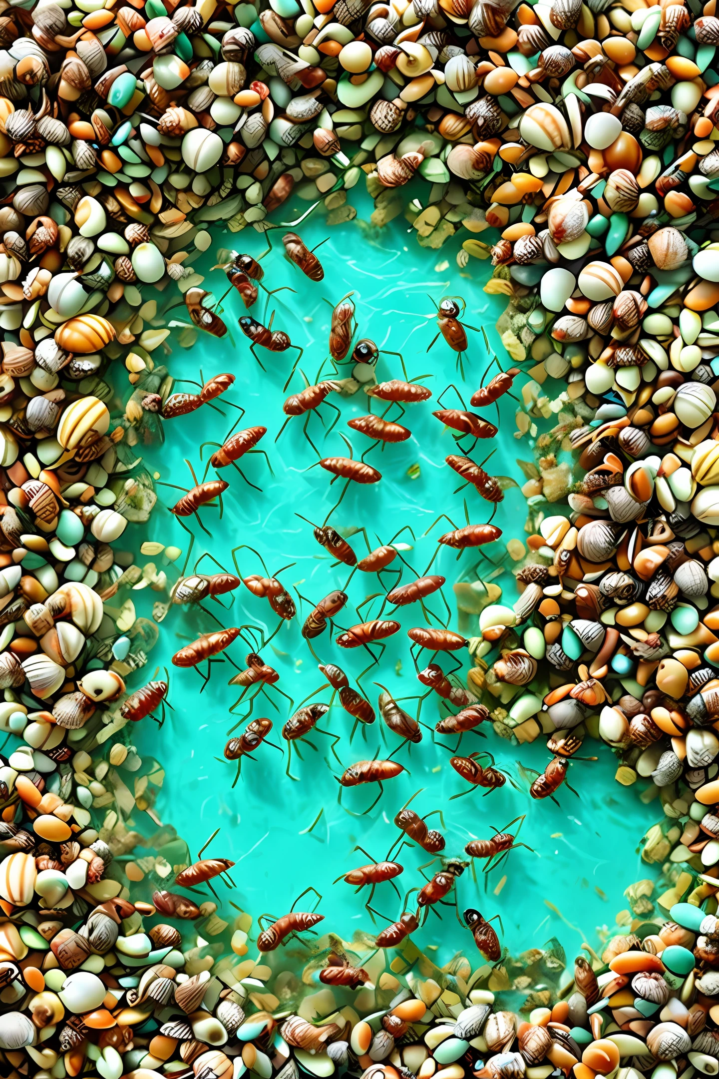 ants swimming in a sea of shells