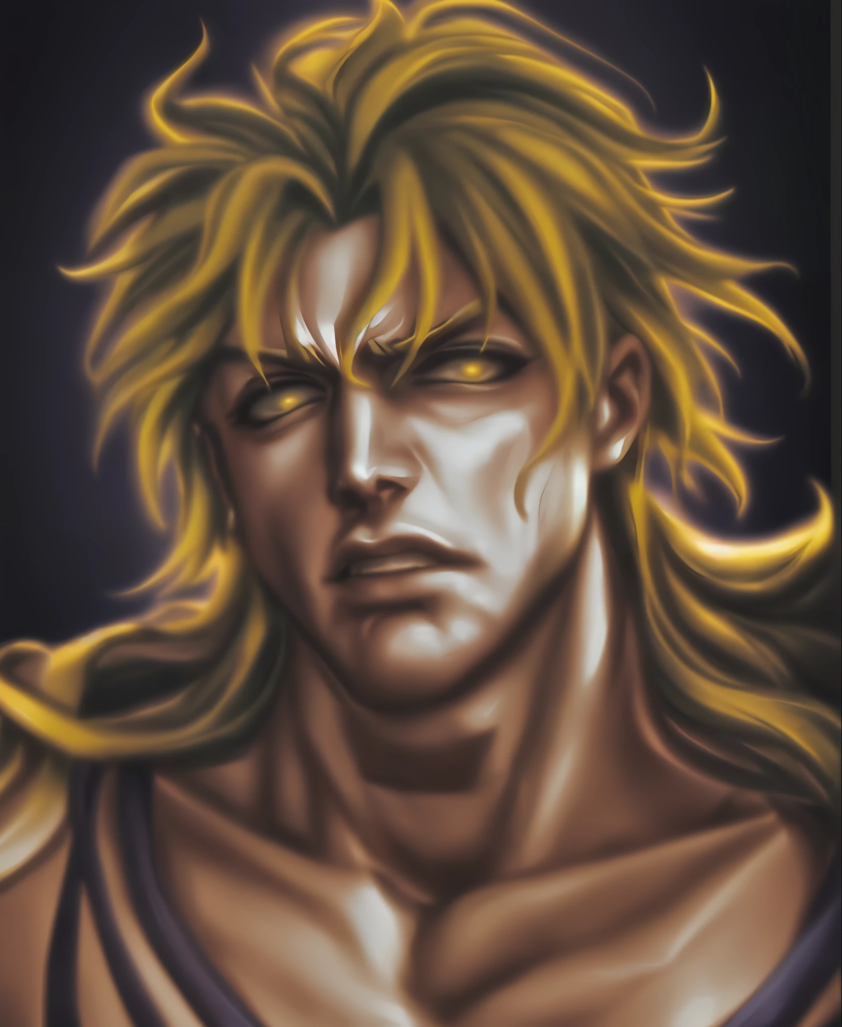 a close up of a person with a bloody face and a knife, dio brando, handsome guy in demon slayer art, joseph joestar, jojo anime style, kentaro miura manga art style, demon slayer rui fanart, gyro zeppeli, his eyes are bleeding intense, joker looks like naruto, he's very menacing and evil, dio, berserk art style