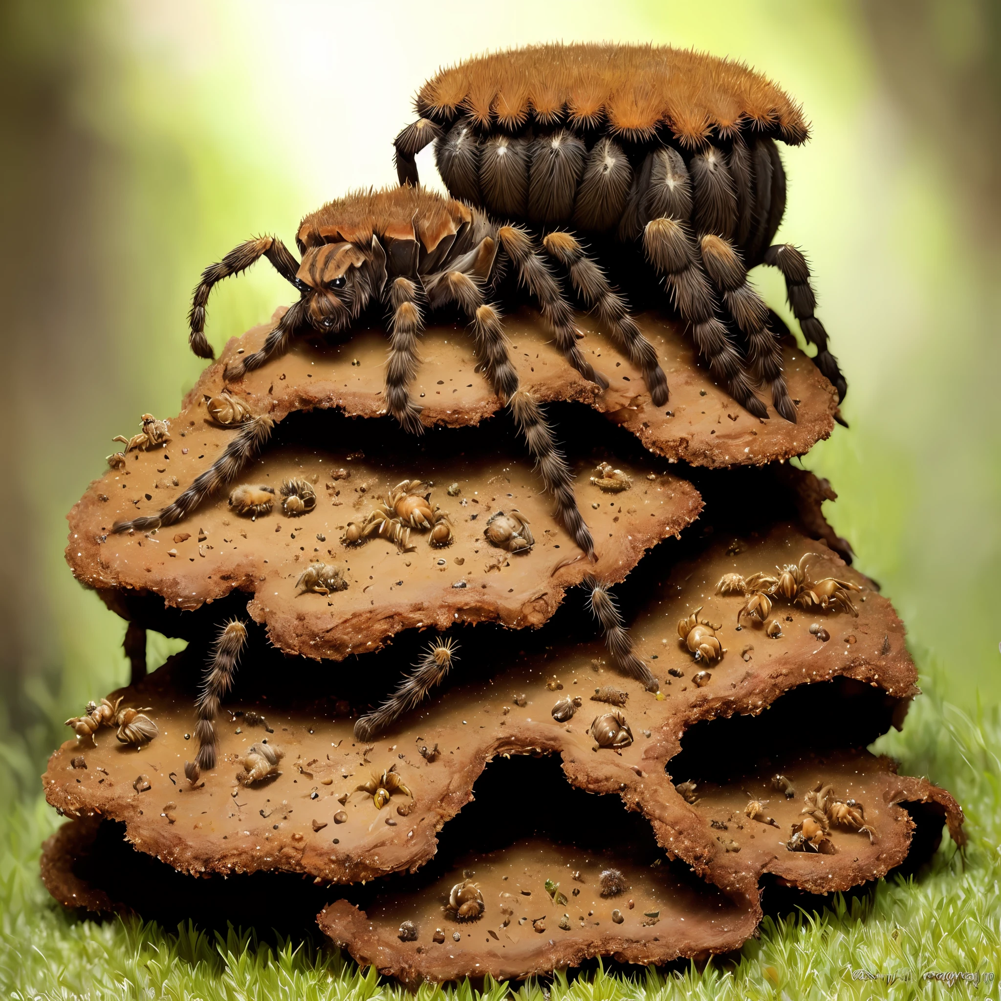 anthill with glowing tarantula sitting on top, fantasy,art