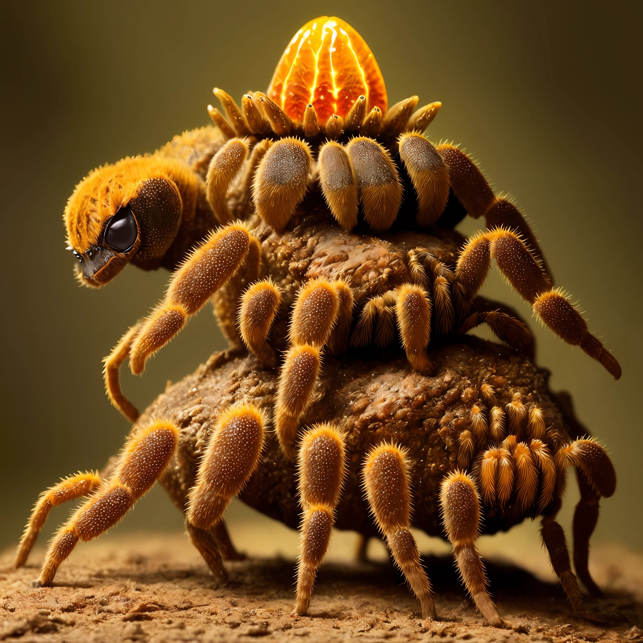 anthill with glowing tarantula sitting on top, fantasy,art