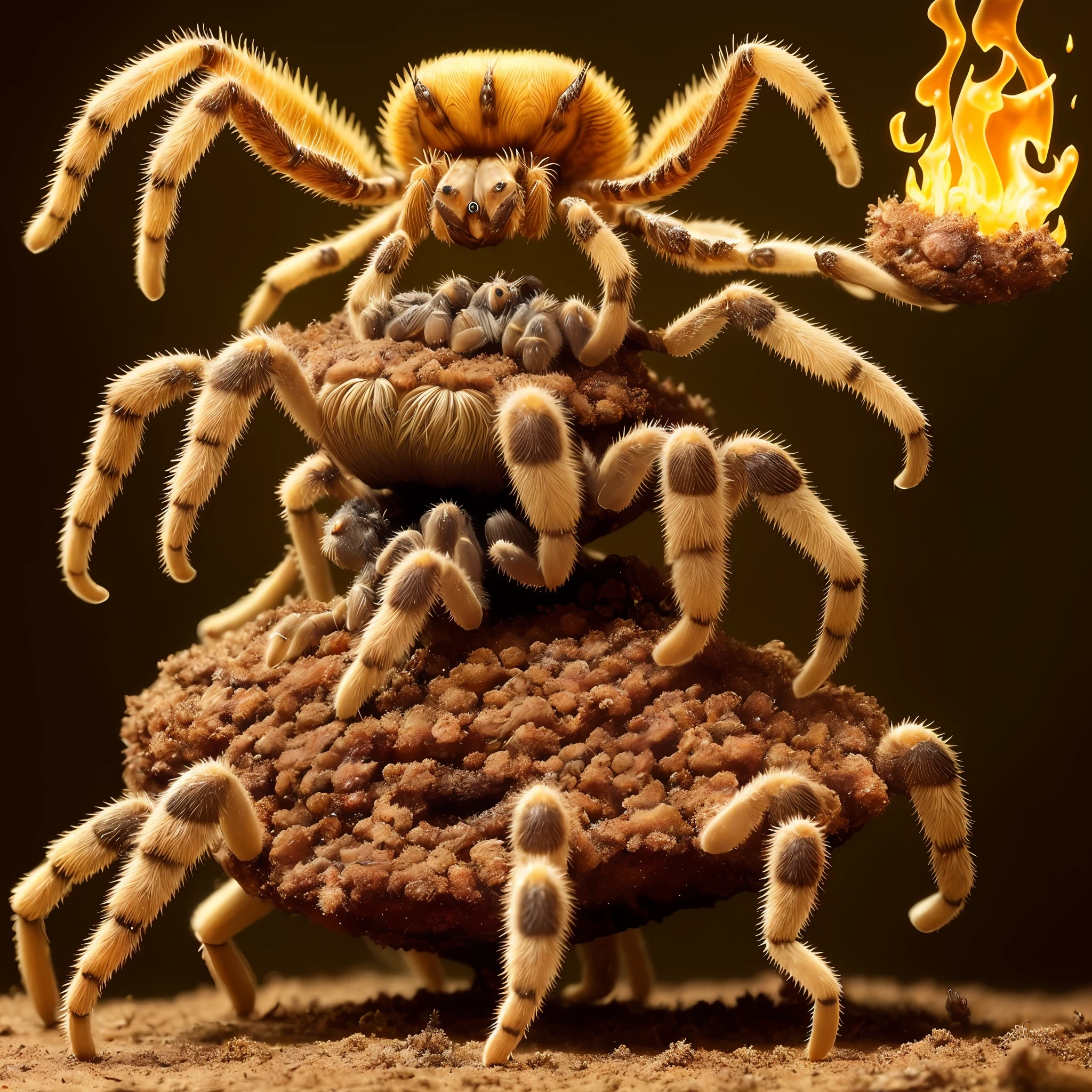 anthill with glowing tarantula sitting on top, fantasy,art