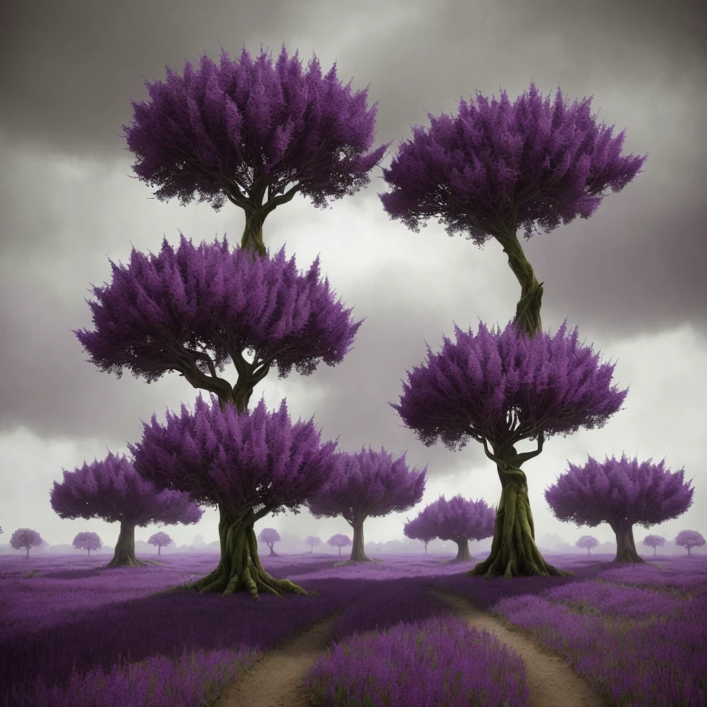 Anthil arrangement, purple trees in a field with a dark sky in the background, fantasy magical vegetation, matte painting arcane dota pixar, alien forest in background, fantasy forest environment, strange alien forest, fantasy style 8 k octane render, weird alien trees, alien trees, purple trees, magical forest in the background, enchanted magical fantasy forest, fantasy 3 d render, stunning arcanum backdrop