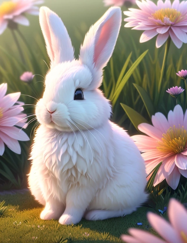 (extremely detailed CG unity 8k wallpaper,masterpiece, best quality, ultra-detailed),(best illumination, best shadow, an extremely delicate and beautiful),(cute bunny),(sleeping),(beautiful grass),(clouds),(colorful flowers)