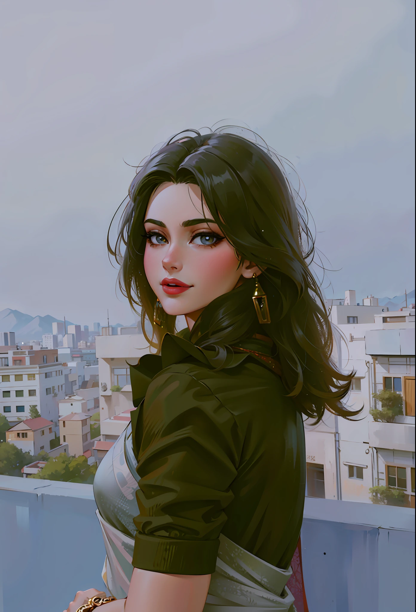 (masterpiece),(best quality:1.0), (ultra highres:1.0), detailed illustration, 8k, anime, 1girl, beautiful anime girl, in a sari, wearing a grey sari, pretty face, detailed face, beautiful eyes, detailed eyes, red lips, red lipstick, smiling, beautiful hair, highlights in hair, pretty earrings, detailed, anime style, best quality