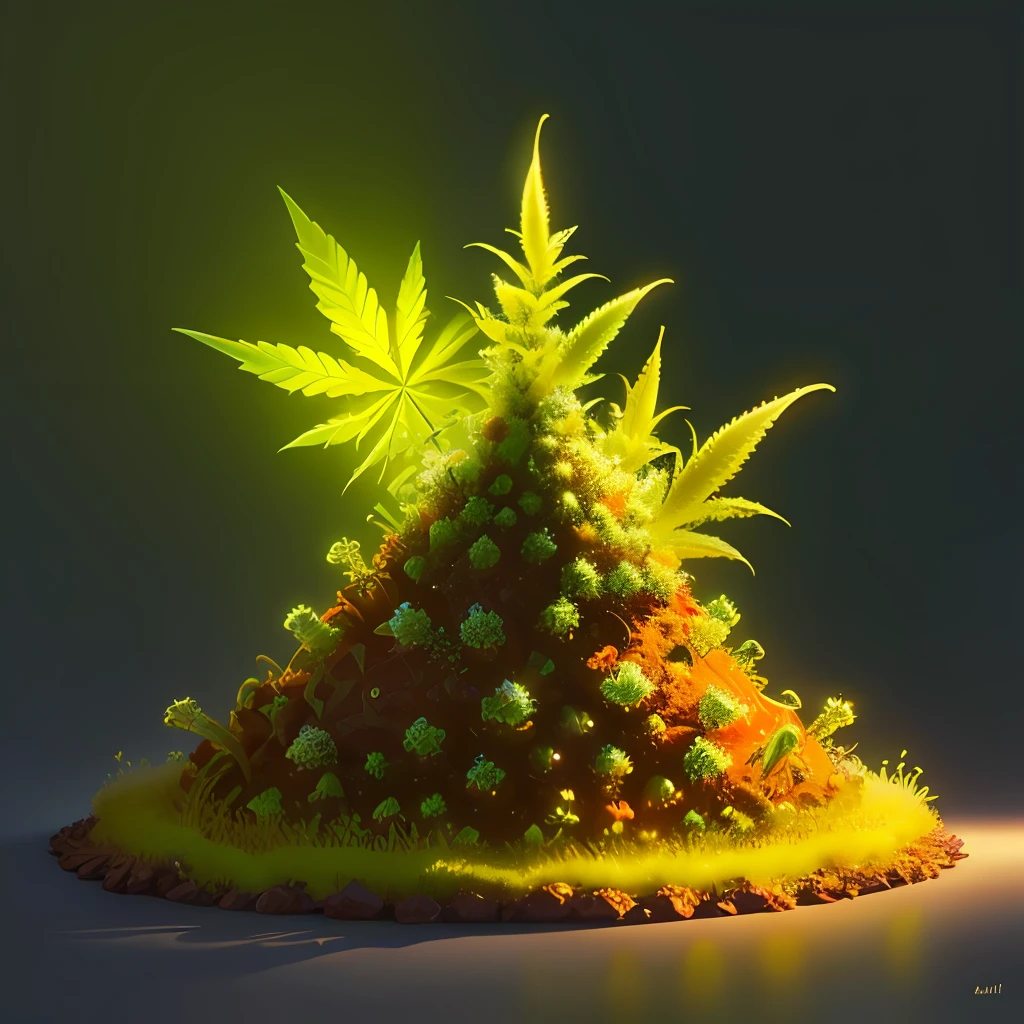 Anthill with glowing marijuana with high ant, fantasy, art