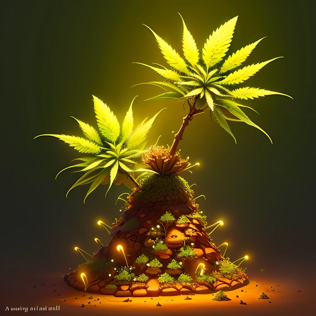 Anthill with glowing marijuana with high ant, fantasy, art