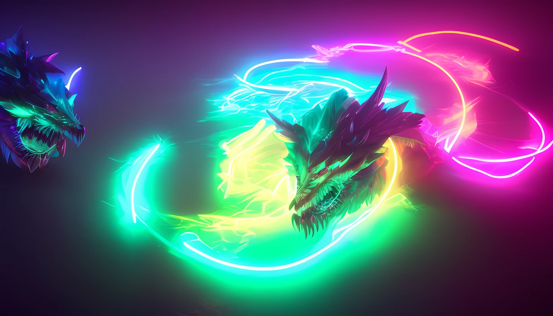 a legendary and demonic creature has two heads, neon effect and Glow, 4k, semi-realistic
