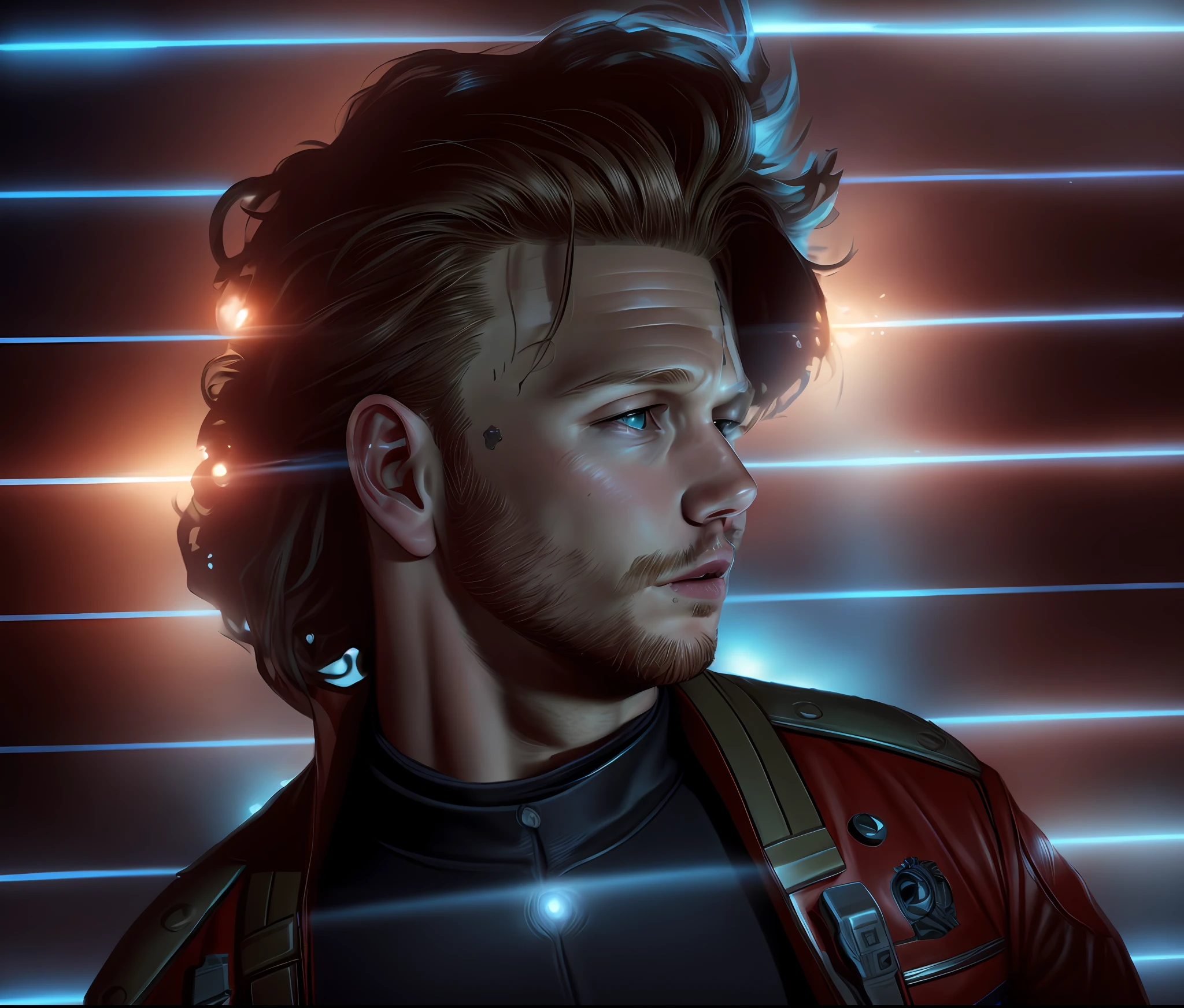 Tom Hardy as Starlord, guardians of the Galaxy style, realistic, 8k, detailed, professional