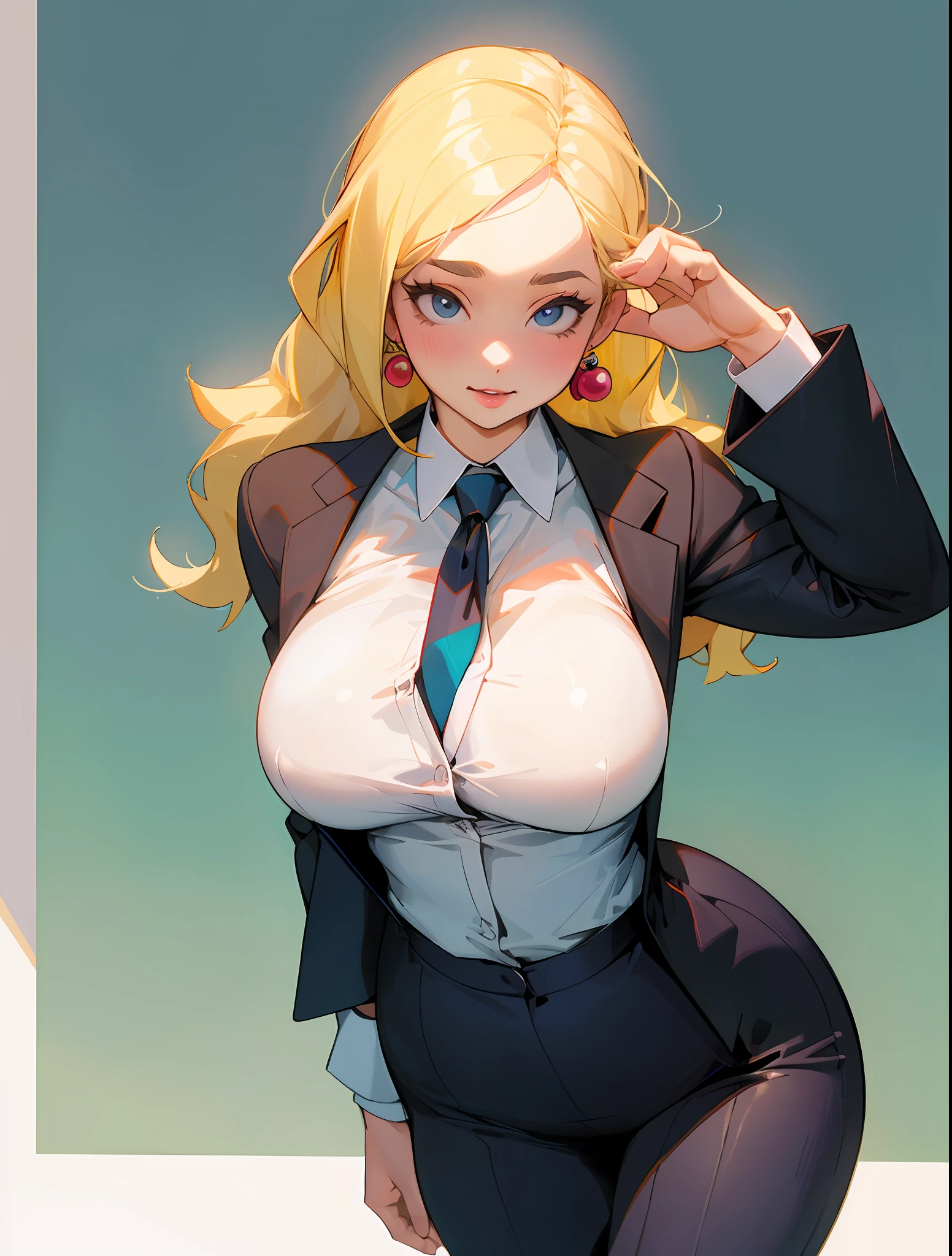 a woman in a business suit posing for the camera, blonde girl, female in office dress, trending on bbwchan, woman in black business suit, realistic proportions sfw, wearing business casual dress, girl in suit, business woman, surburb woman, girl as harley quinn, SSBBW, giant booty