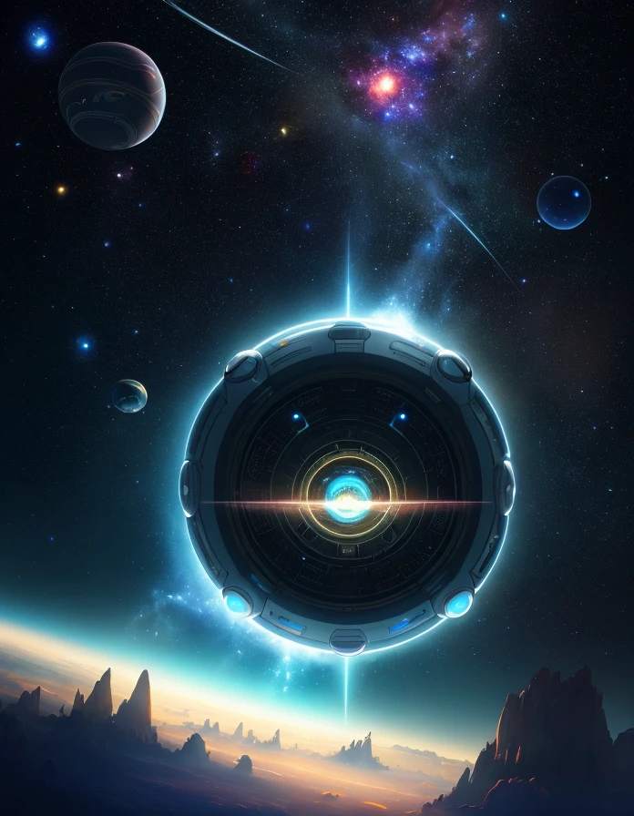 Galactic adventure in the middle of outer space, a 6-eyed alien looks into space at galaxies. orbs and stars in space night color grading detail sharp focus rich detail masterful photography surreal realism state of the art engine cinematic lighting volumetric lighting Alphonse Mucha Greg Rutkowski Stephen Hillenburg WLOP Zdzisław Beksiński futurism hyperrealism maximalism photoillustration volumetric lighting 64 megapixels dynamic lighting elegant futuristic intricate landscape space futuristic sci-f