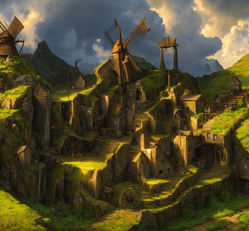 Windmill Mill,Beehive shaped Primitive Chieftain Hall ,Spring theme,Original Hall,realistic,heroes of the storm,beautiful isometric game art
