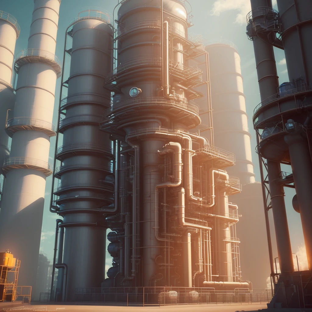 ((best quality)), ((masterpiece)), (detailed), (MOCKUP of an industrial chemical reactor in pixar style), ultra-detailed, stock photo, vibrant colors, high resolution, background elements should be a chemical industry