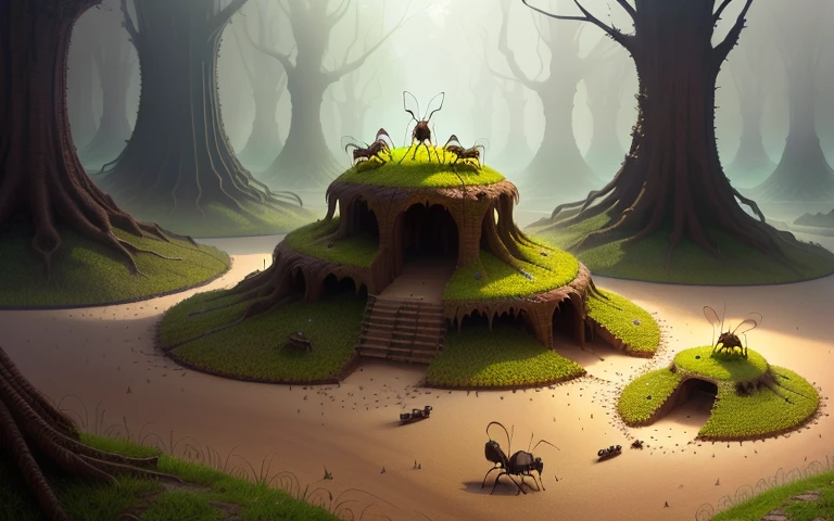 forgotten shoes used by ants as ant hill, fantasy ambiance