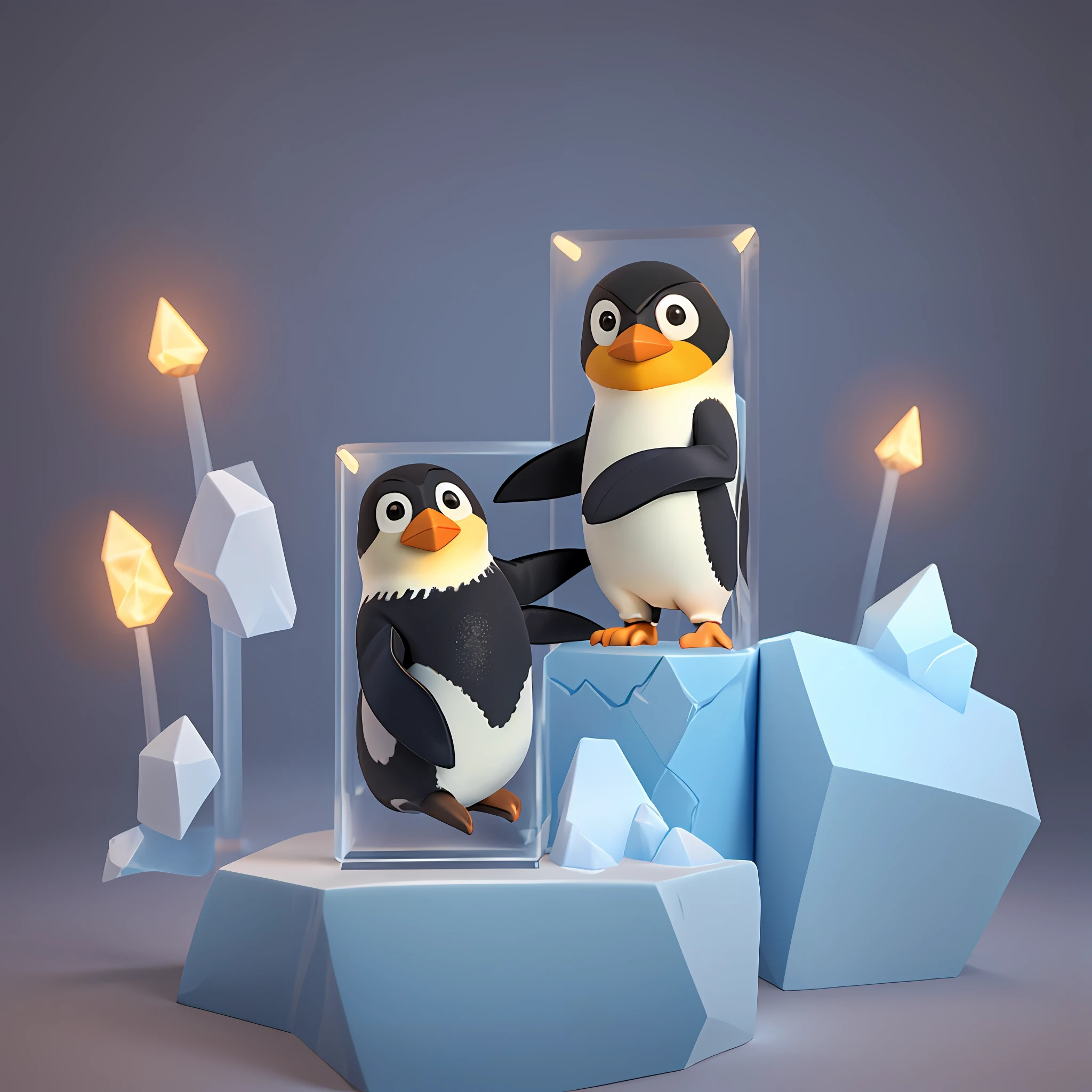 penguins, ice, cubic, game asset, low poly, isometric art, 3d art, high detail, artstation, concept art, behance, ray tracing, smooth, sharp focus, ethereal lighting