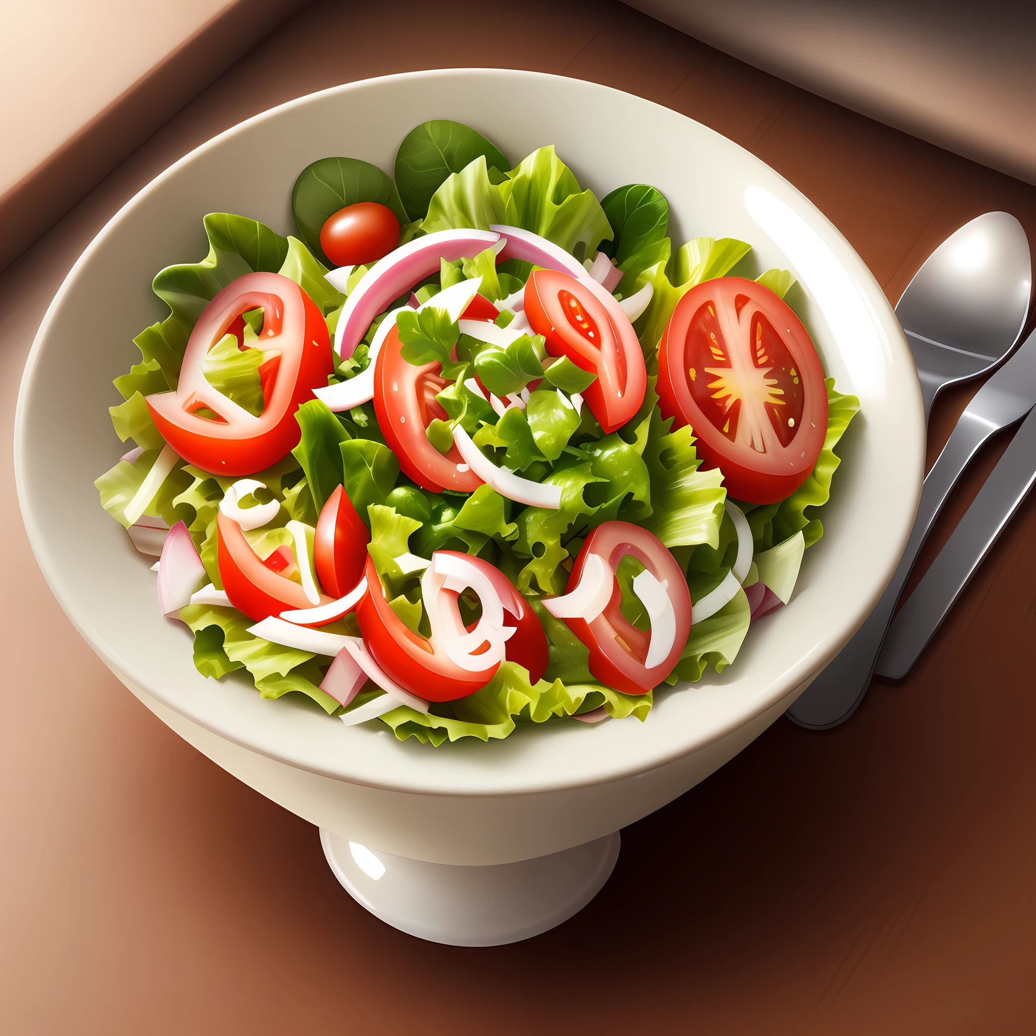 bowl with salad with lettuce and tomato vector, wikihow, illustration, logo, top, framed, super detail, high details, high quality