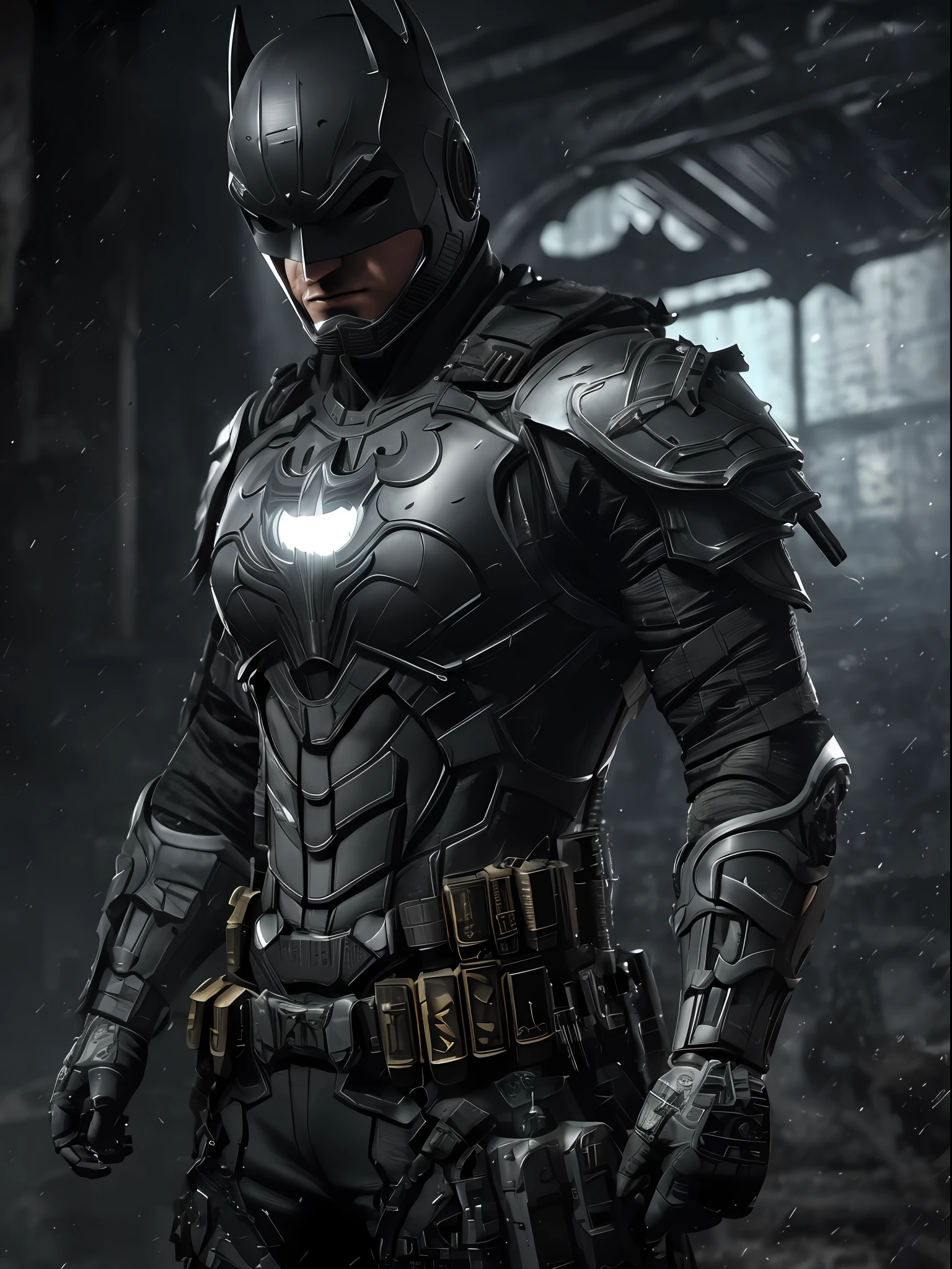 3d render of a highly detailed [Batman|Cyborg] wearing cybernetics and intricate detail armor with armored plates, hdr, 8k, subsurface scattering, specular light, highres, octane render, ray traced