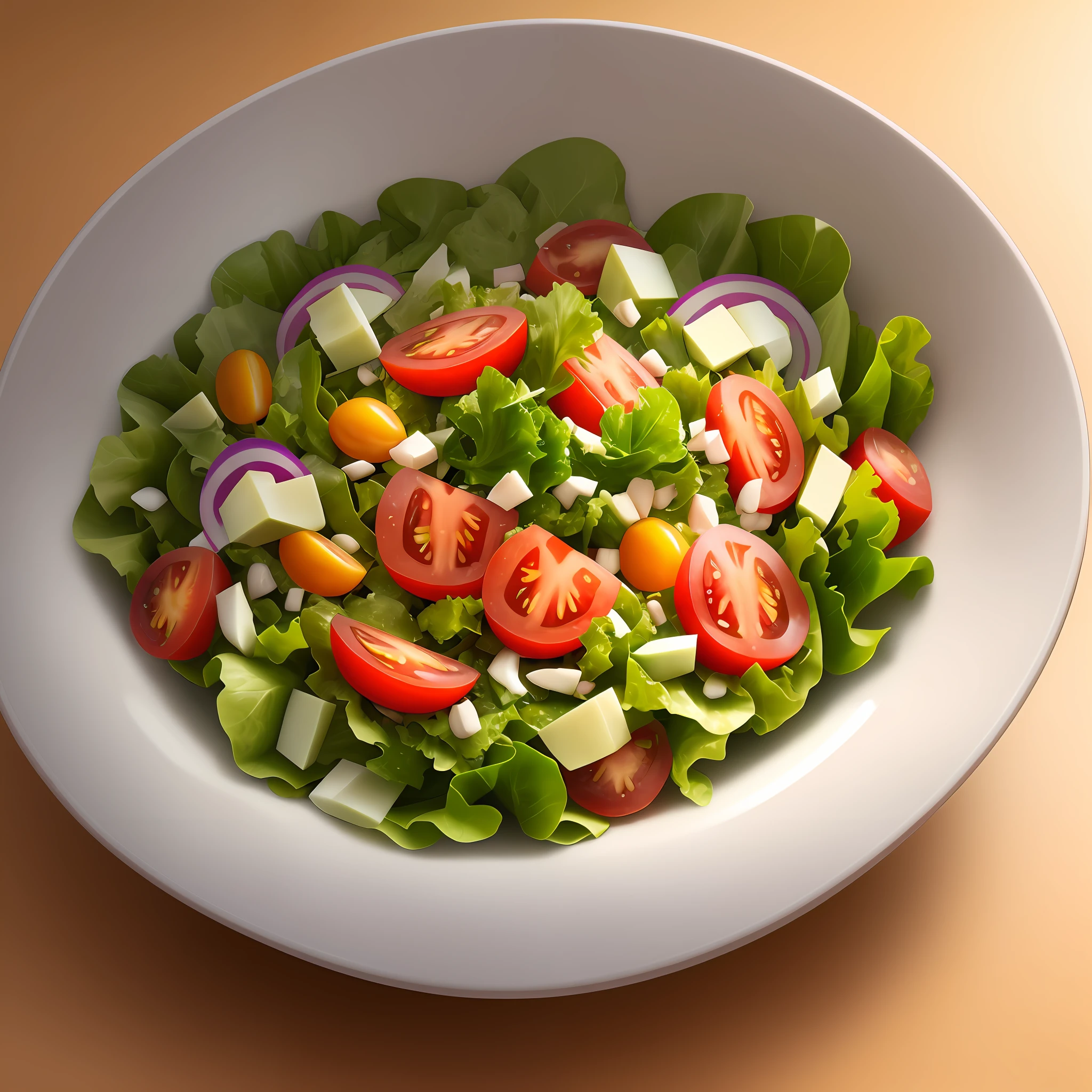 bowl with salad with lettuce and tomato vector, wikihow, illustration, logo, top view, framed, super detail, high details, high quality, camera view down