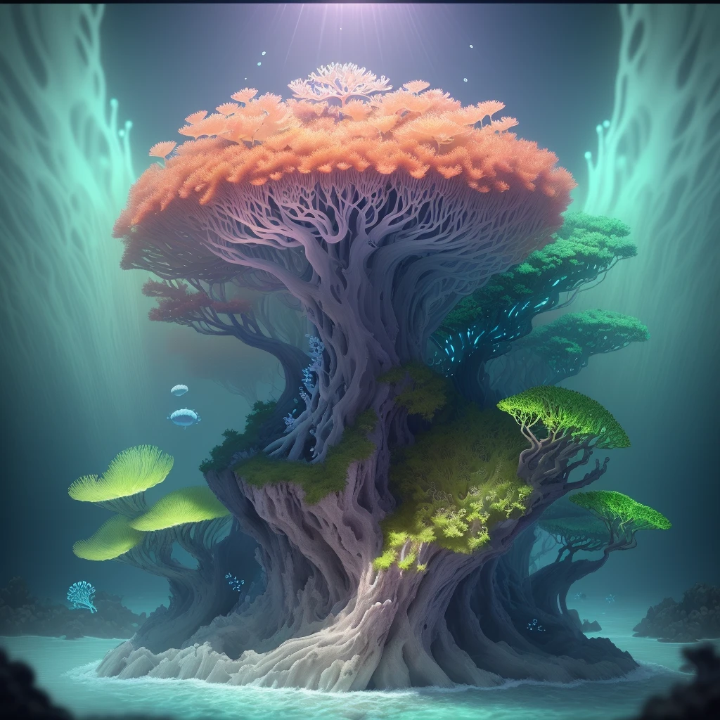 Masterpiece, best quality, (very detailed CG unity 8k wallpapers), (best quality), (best illustrations), (best shadows), marine theme with natural elements. Tall mangroves, rich marine plants, glowing jellyfish, surrounded by schools of fish, glowing particle effects,, (marine plants), (ocean theme), ((luminous algae)), (coral), ((glowing jellyfish )), ((Glow Creatures in Seawater)), ((Sea Fire)), (((Particle Effect))), Isometric 3D, Octane Rendering, Ray Tracing, Super Detailed