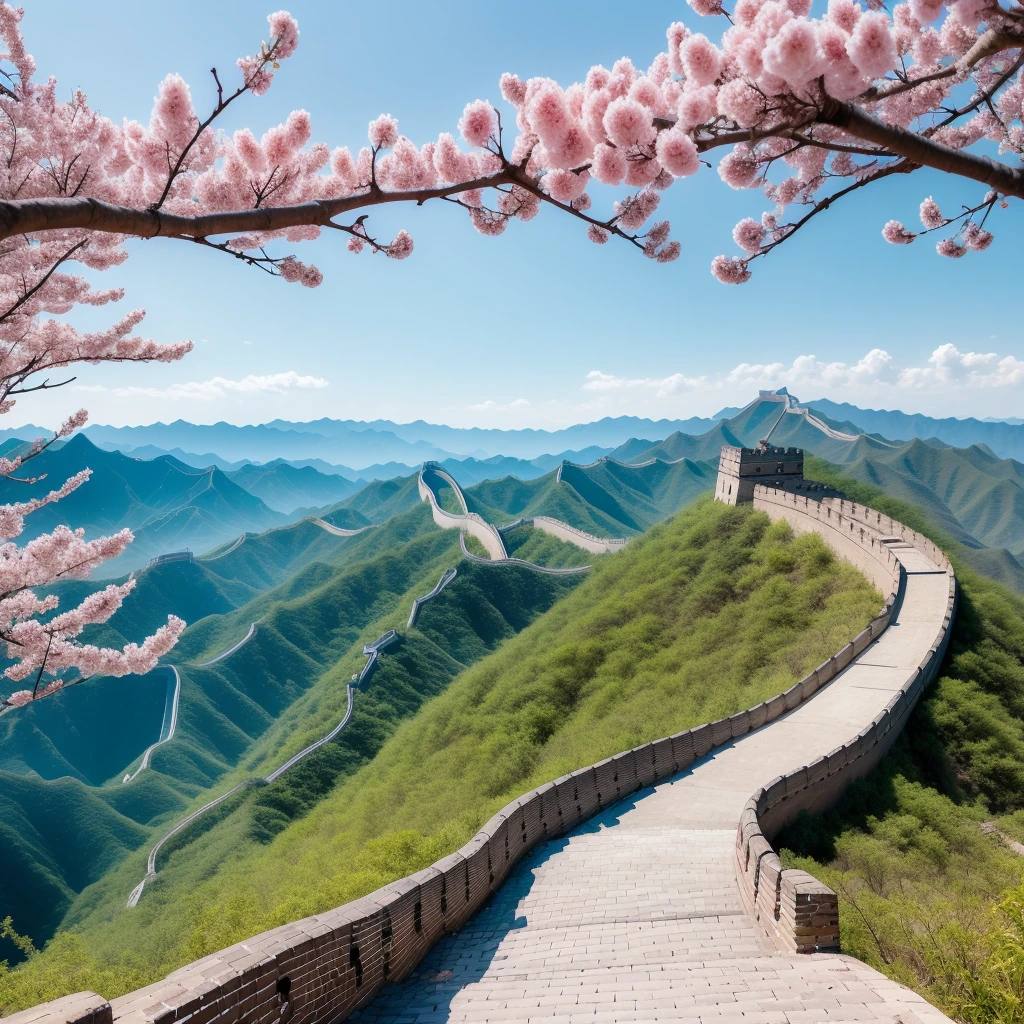 Thousands of miles of the Great Wall, peach blossoms bloom, look at the scenic area, 100,000 soldiers gathered, beacon wolf smoke