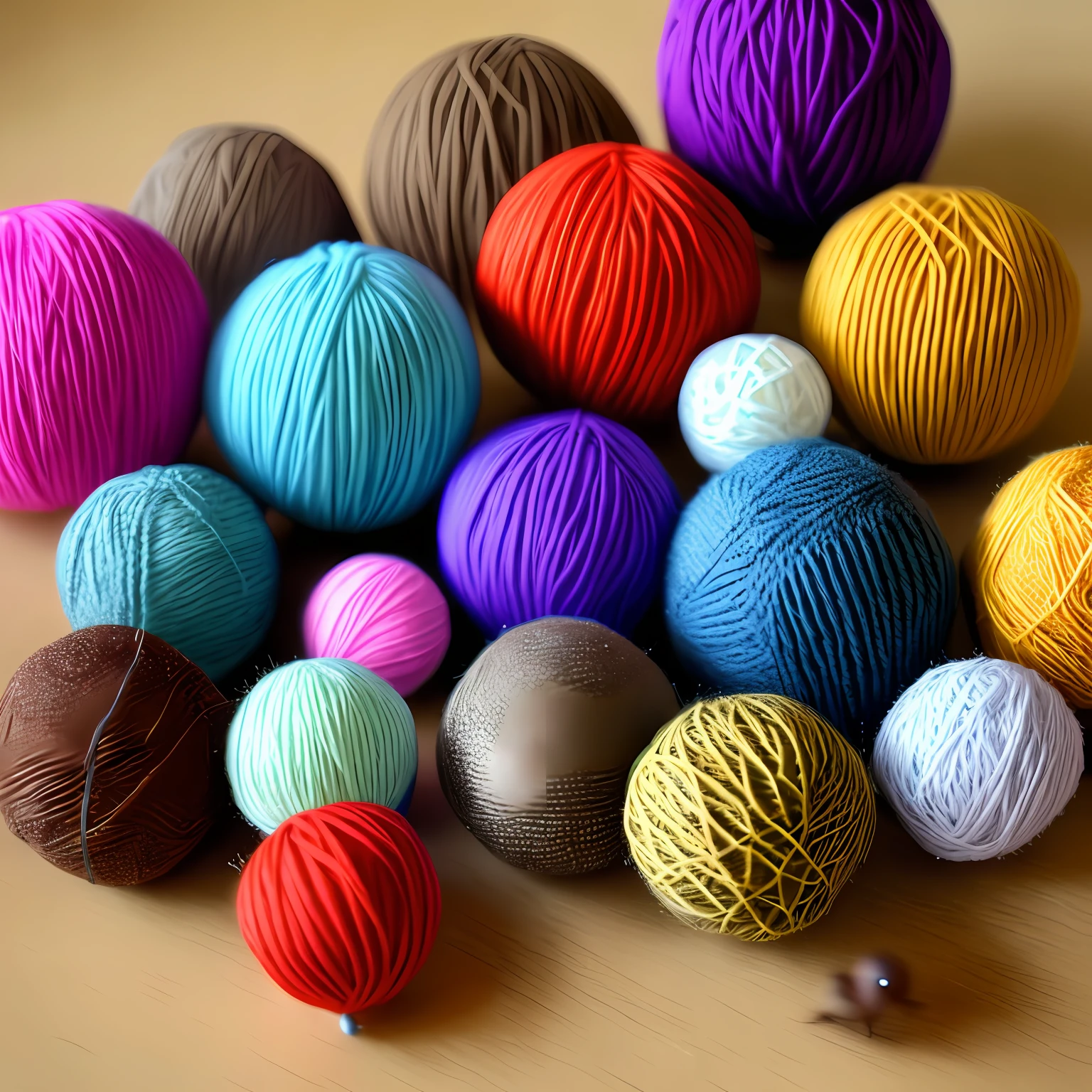 ants knitting with a lot of yarn balls around them in different colors