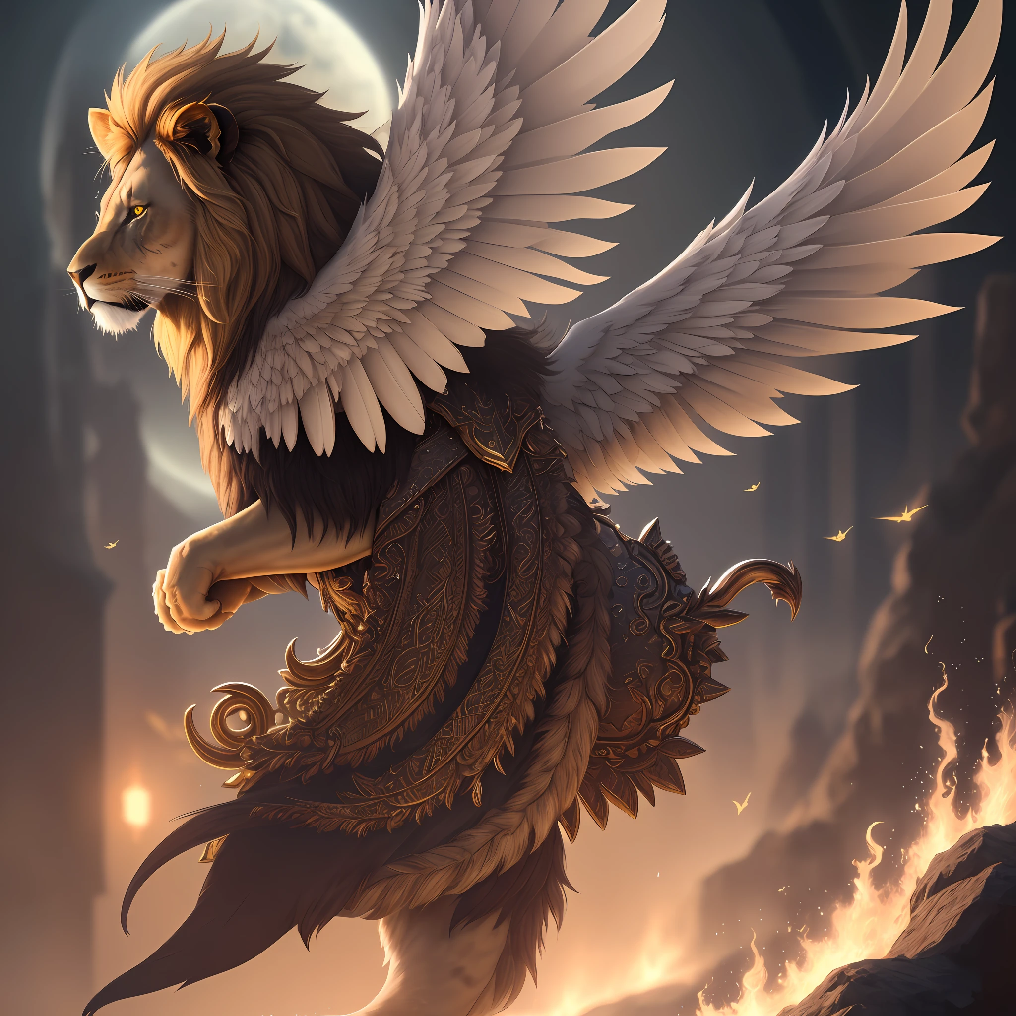 A lion, arcane wings, ((realistic)), ((4k))