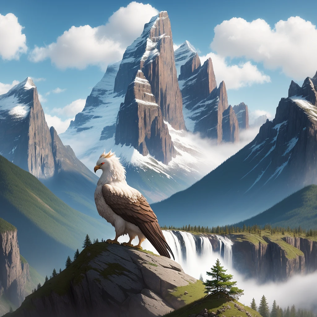 Griffin, mountain, waterfall