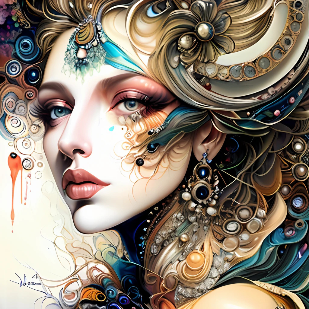 photo (FractalWoman style:1) a close up of a painting of a woman's face