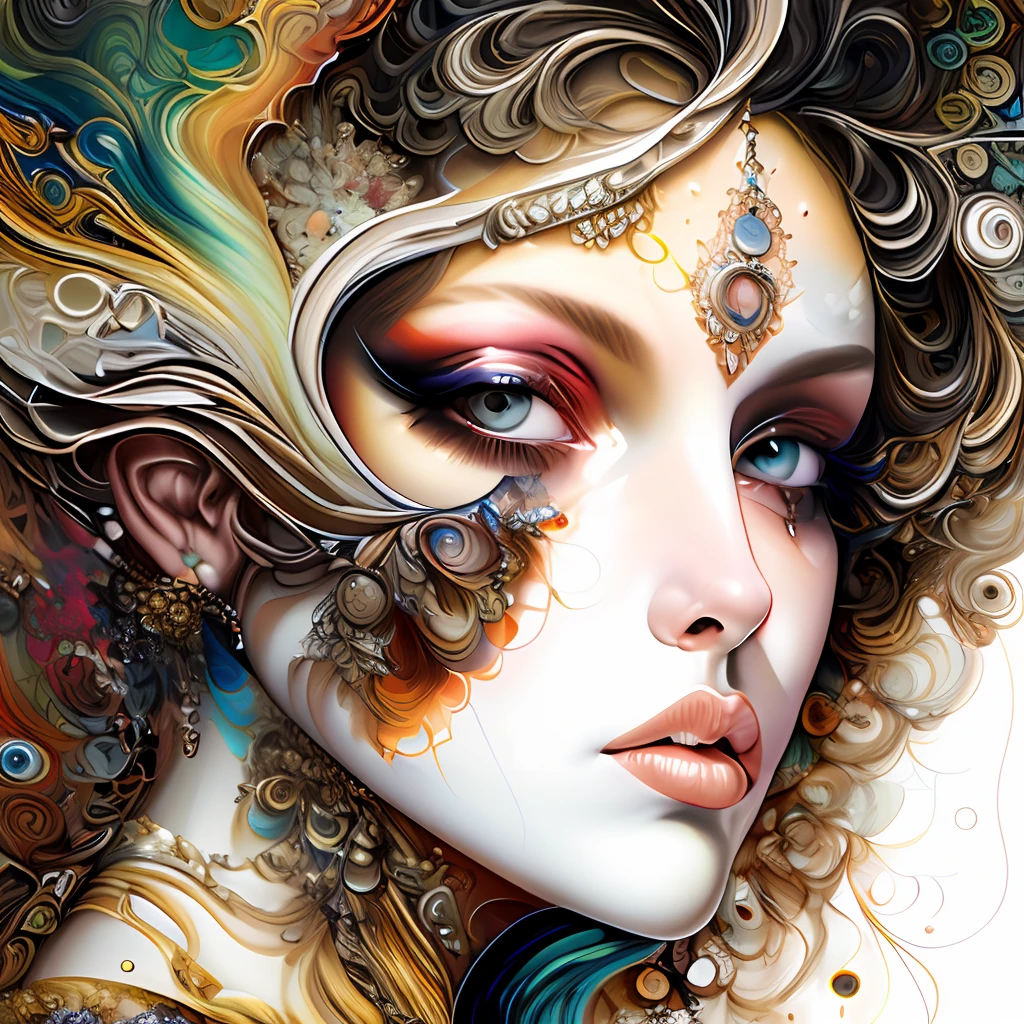 photo (FractalWoman style:1) a close up of a painting of a woman's face