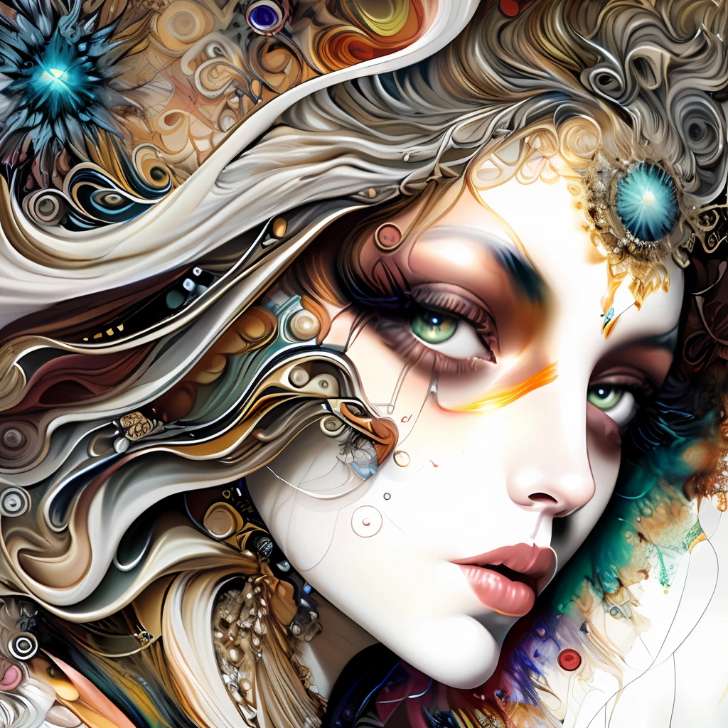 photo (FractalWoman style:1) a close up of a painting of a woman's face