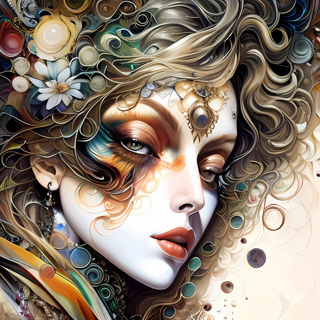 photo (FractalWoman style:1) a close up of a painting of a woman's face