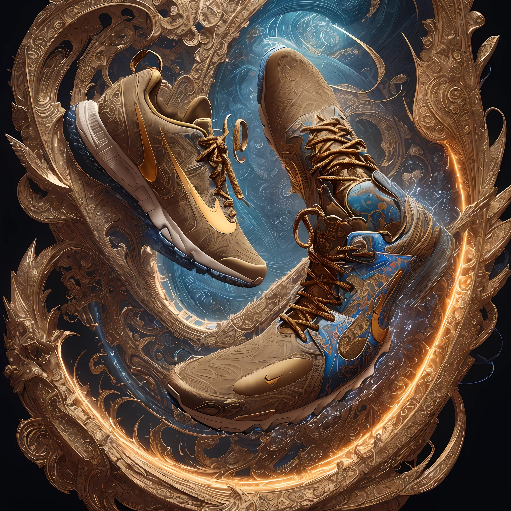 a stunning interpretation of nike shoe sneaker, advertisement, highly detailed and intricate, hypermaximalist, ornate, luxury, cinematic, cgsociety, James jean, Brian froud, ross tran --ar 4:5 --q 2