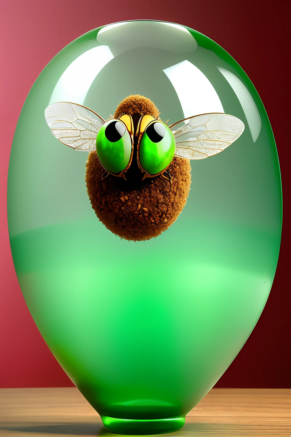 anthill made into a giant glass fly with jade gems as eyes hyperrealism