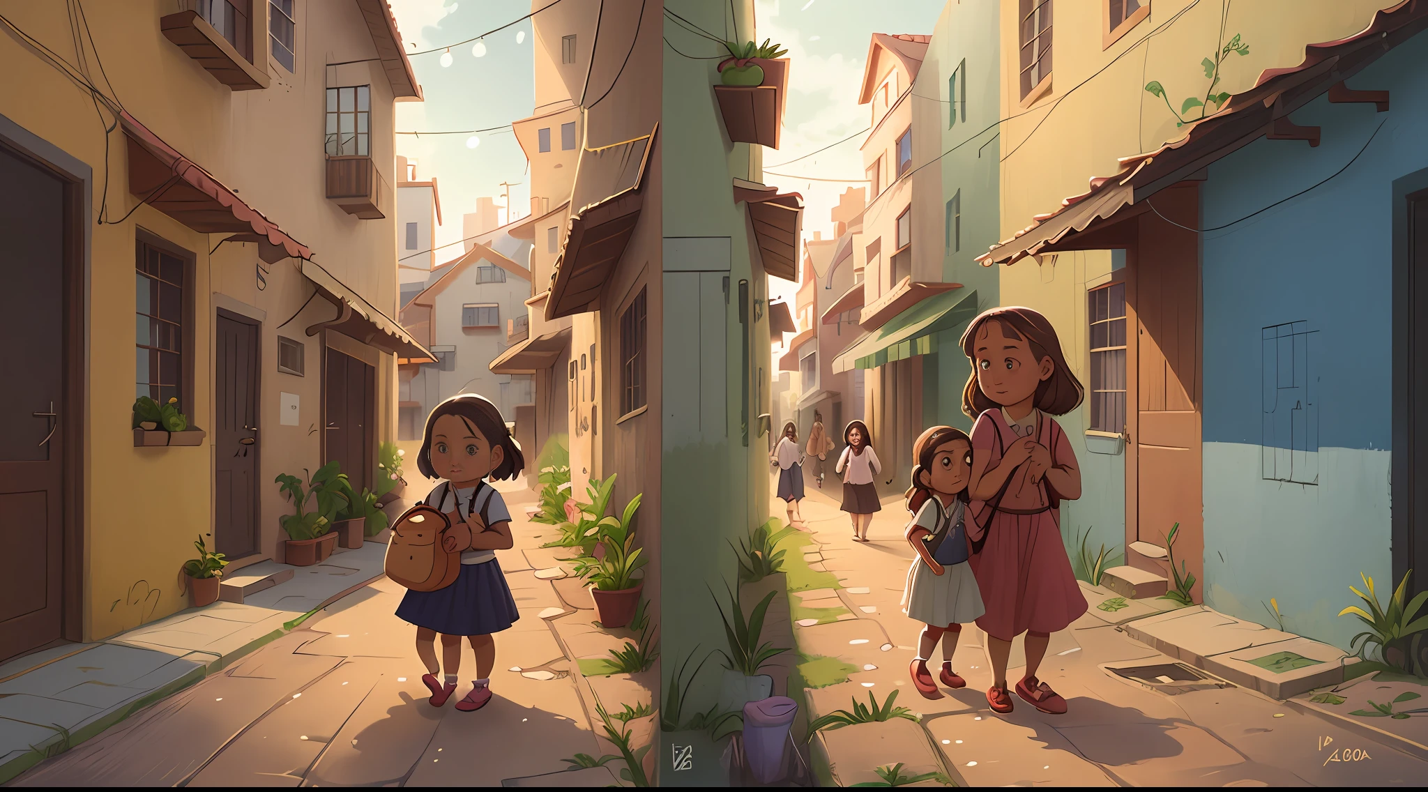 The very poor Maria and Ana walk through the streets, watching people pass by without paying attention to them.