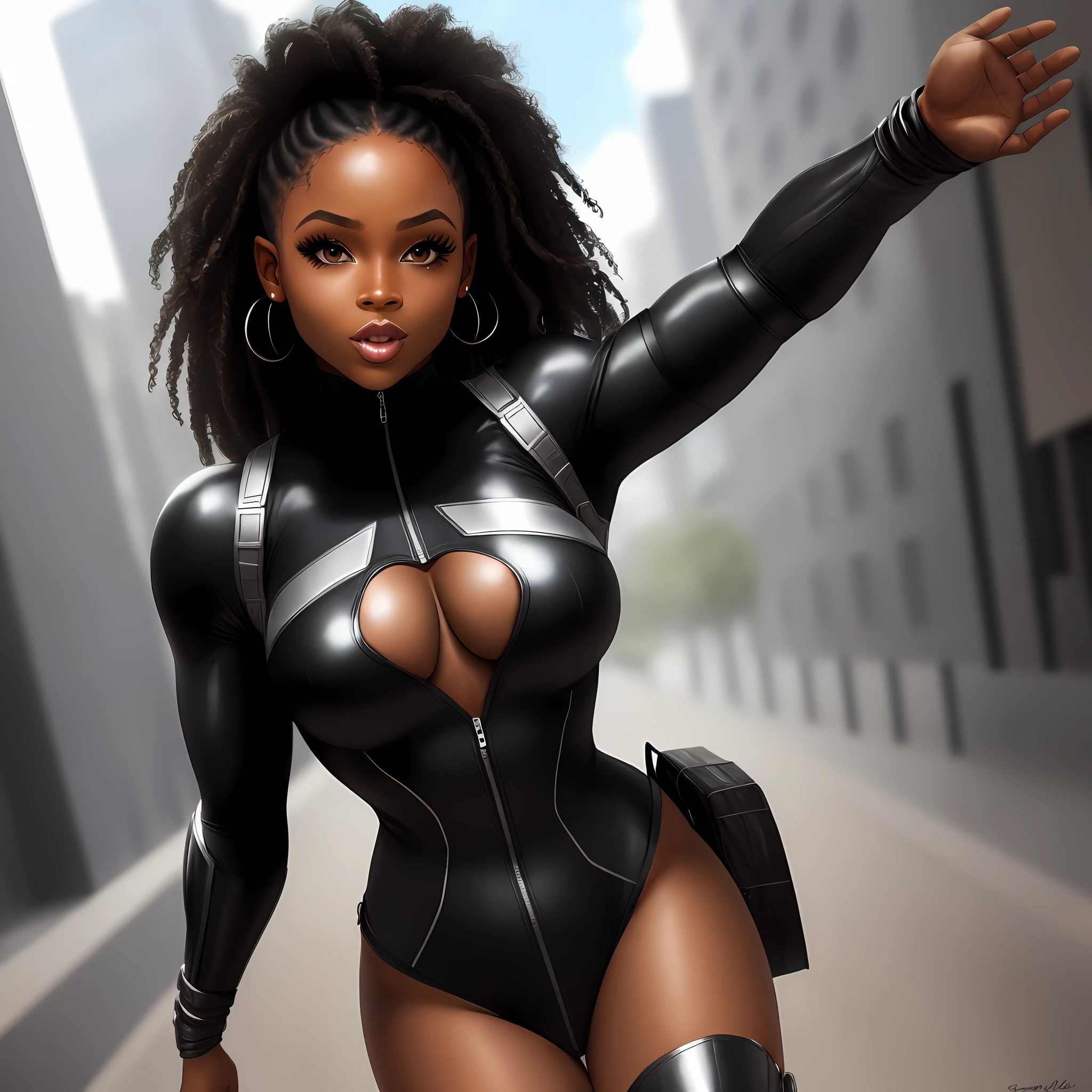 Black woman dressed as a superhero