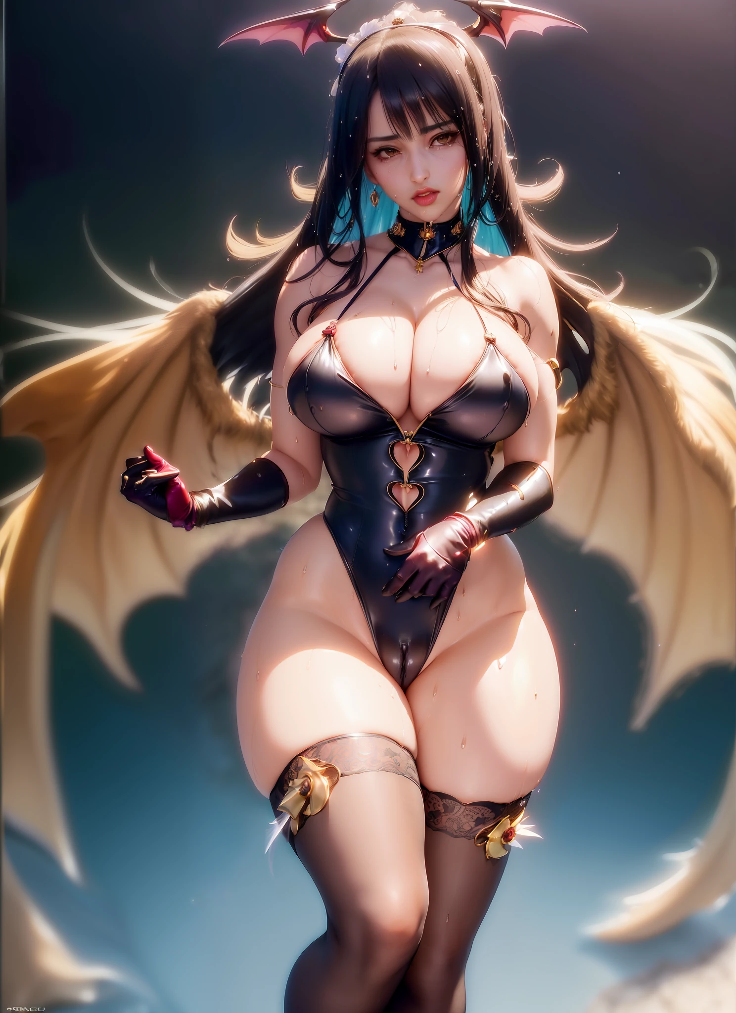 Closeup(1 girl), ((Beautiful photorealistic Morrigan from Darkstalkers)), signature hair, wings, signature outfit, blushing, slave, chained up, ((wearing a extremely revealing Inuyasha style ta waifu outfit)), Final Fantasy, major cleavage, breast indentation, slave collar, chains, bdsm, busty, highly detailed, 8k, high resolution, solo, big juicy lips, thick juicy defined thighs, wide sexy hips, thick juicy ass, hair ornament, large shiny breasts, gloves, looking at viewer, photorealistic, Cinema 4D, octane render, curvy but slender, ((use advanced machine learning to create the perfect waifu)), ((massive wet exposed camel toe)), ((trending on Pixiv)), trending on civitai, perfect composition, sfw, professional quality, unreal engine(best quality),(highly detailed),(masterpiece),(ultra-detailed),(absurdres),(((artbook))),((8k_wallpaper)) petite, juicy, aroused, crying, sad, blushing, dynamic pose, dynamic angle, high res, human ears