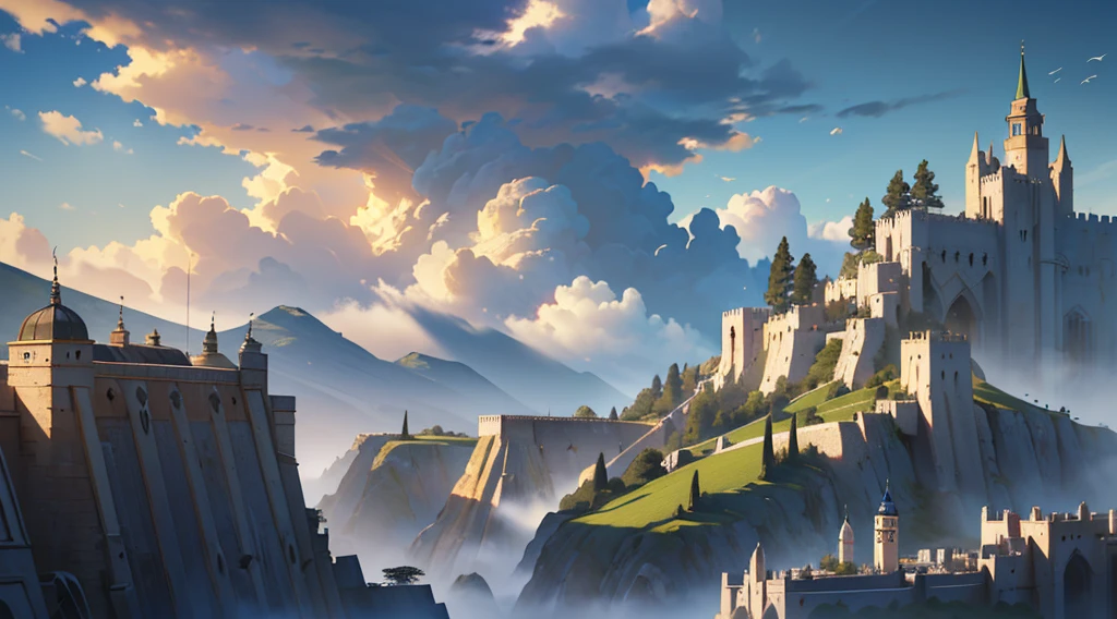(Ultra detailed), (masterpiece), (best quality), (very detailed CG unit 8k wallpaper), (((extremely wide shot)))), ((a medieval explorer)), male, (exploring), deformed clouds, back view, a hill, (((Citadel)), male anatomy, soft light, conceptual, dramatic, cinematic, highly detailed, stylized wallpaper, (((air view)) --v6