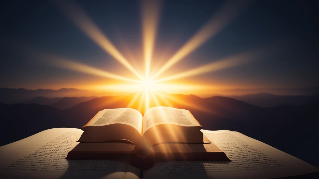 there is a cross on top of a book with a light shining from it, bible illustration, religious, bible, church background, religious imagery, church background!, religious awe, light of god, christianity, the lord and savior, biblical image, cross, highly rendered, an abstract spiritual background, god rays volume light, created in adobe illustrator, glowing god rays