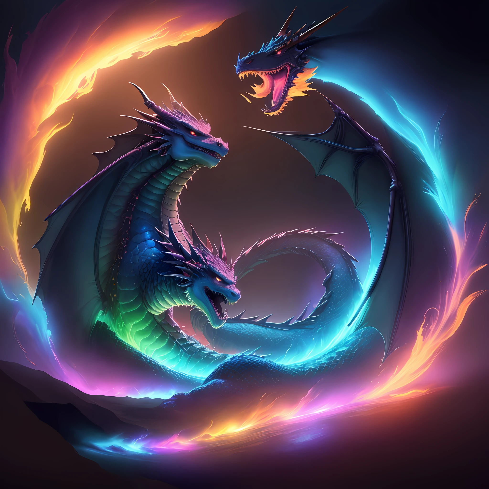 Dragon, various colors and effects, mystical background, 8k quality, cinematic focus, vivid colors