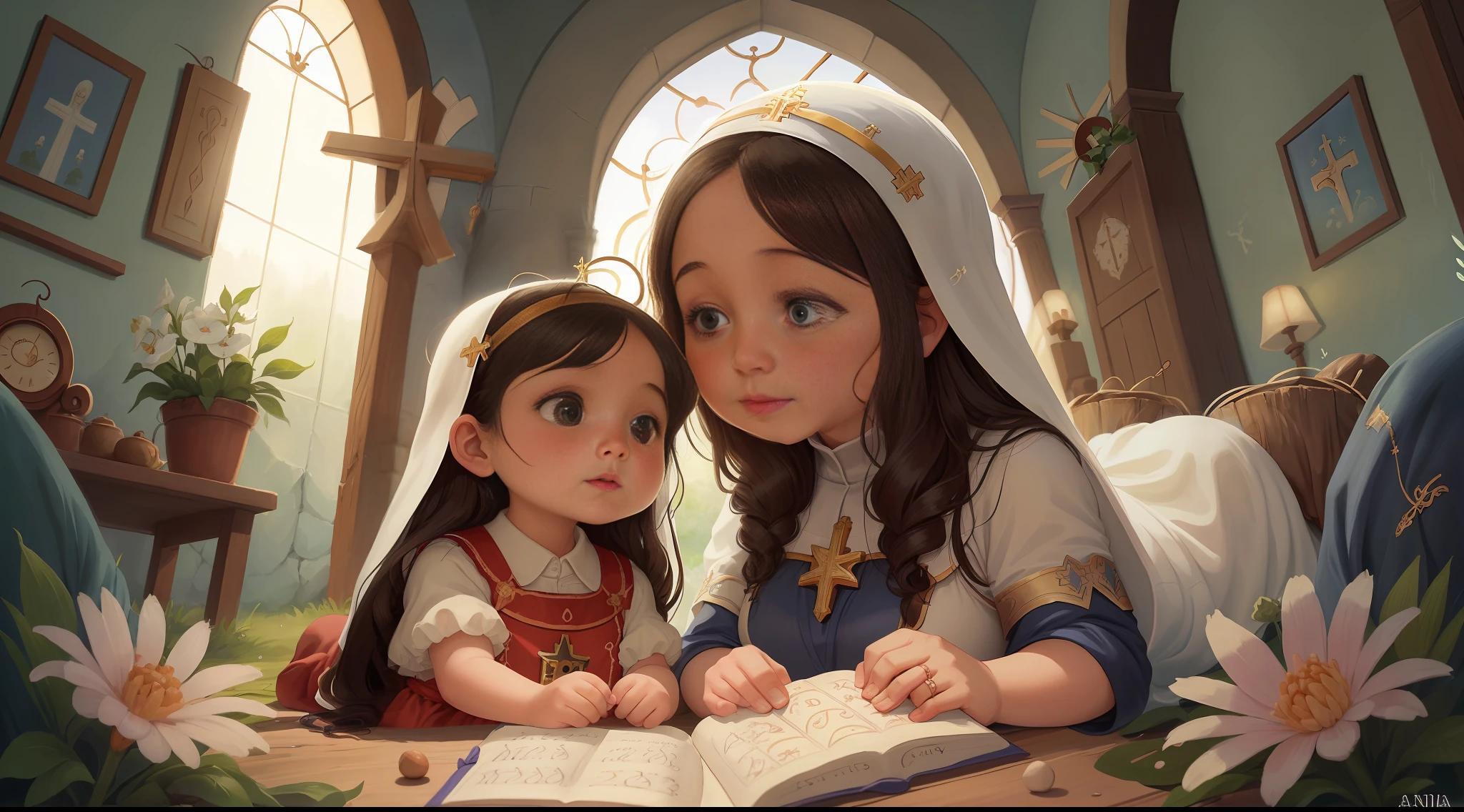 Mother Mary and her little daughter Ana have a moment of prayer, demonstrating their faith and trust in God.