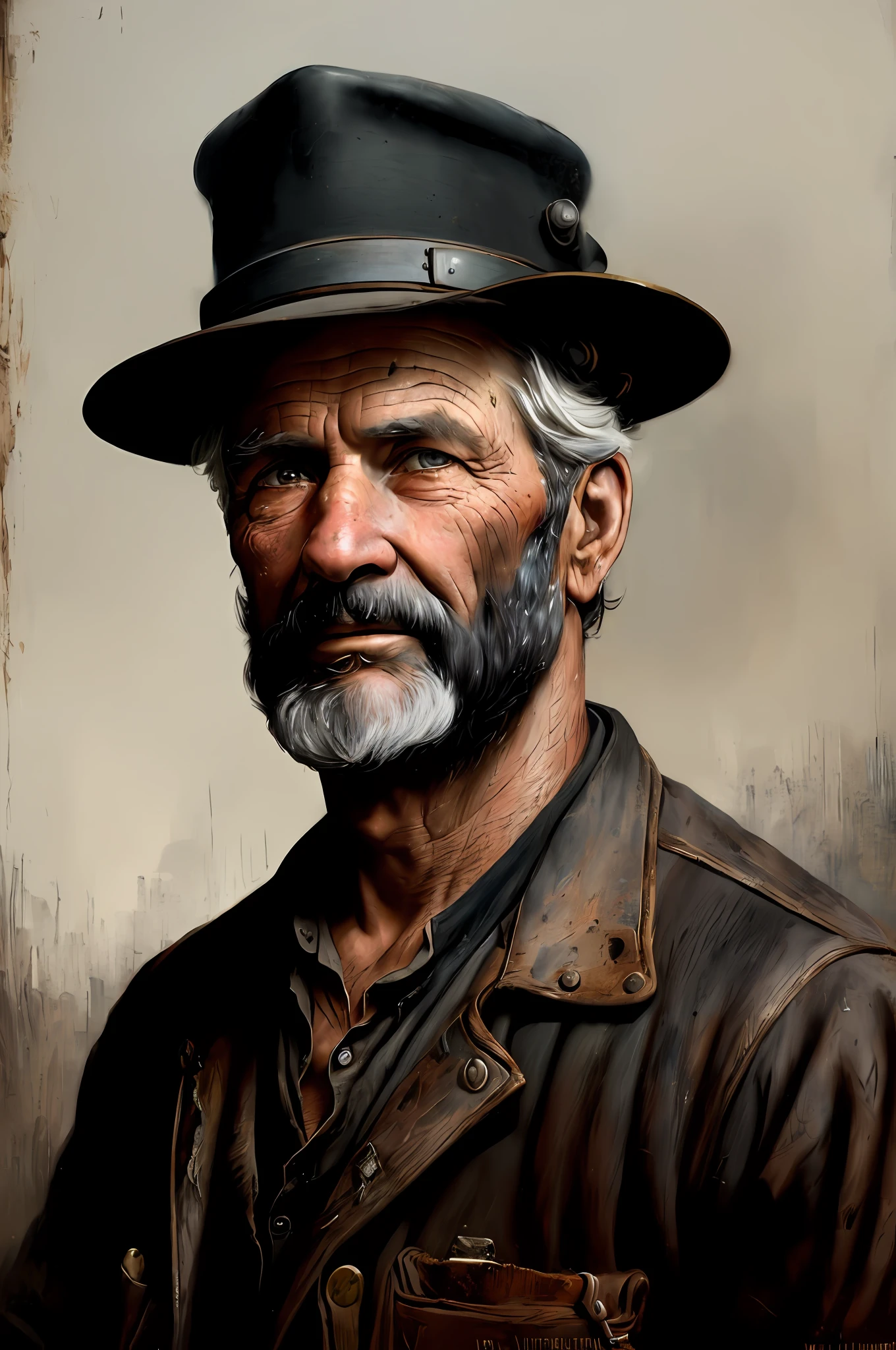 a portrait of an old coal miner in 19th century, beautiful painting with highly detailed face by greg rutkowski and magali villanueve, (the most beautiful portrait in the world:1.5)