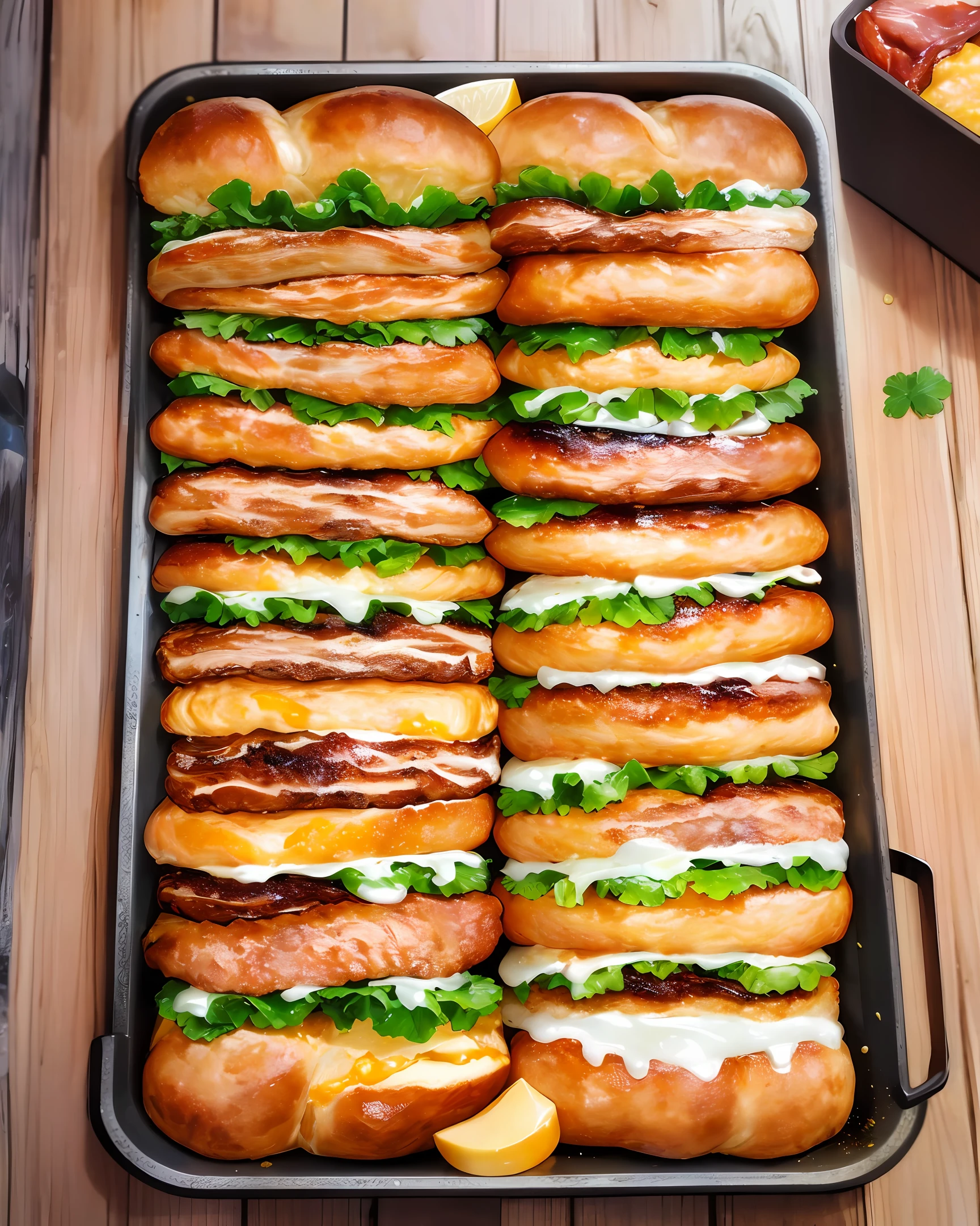 BRIOCHE BREAD, homemade mayonnaise, lettuce, HANDMADE HAMBÚRGUER 150g GRILLED ON CHAR BROILER, Sliced bacon, cheddar cheese, barbecue and caramelized onion.