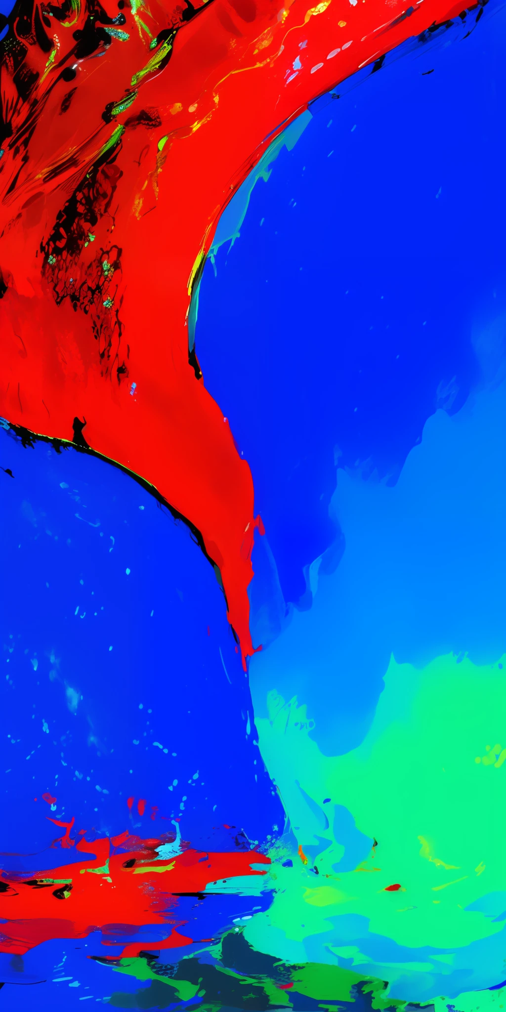 brightly colored water features a blue and red wave and a red and blue wave, super-resolution microscopy, super - resolution microscopy, abstract colours, abstract colors, strong blue and orange colors, semiabstract, cobalt blue and pyrrol red, closeup photo, close-up imagery, soft iridescent membranes, vibrant color details, details and vivid colors