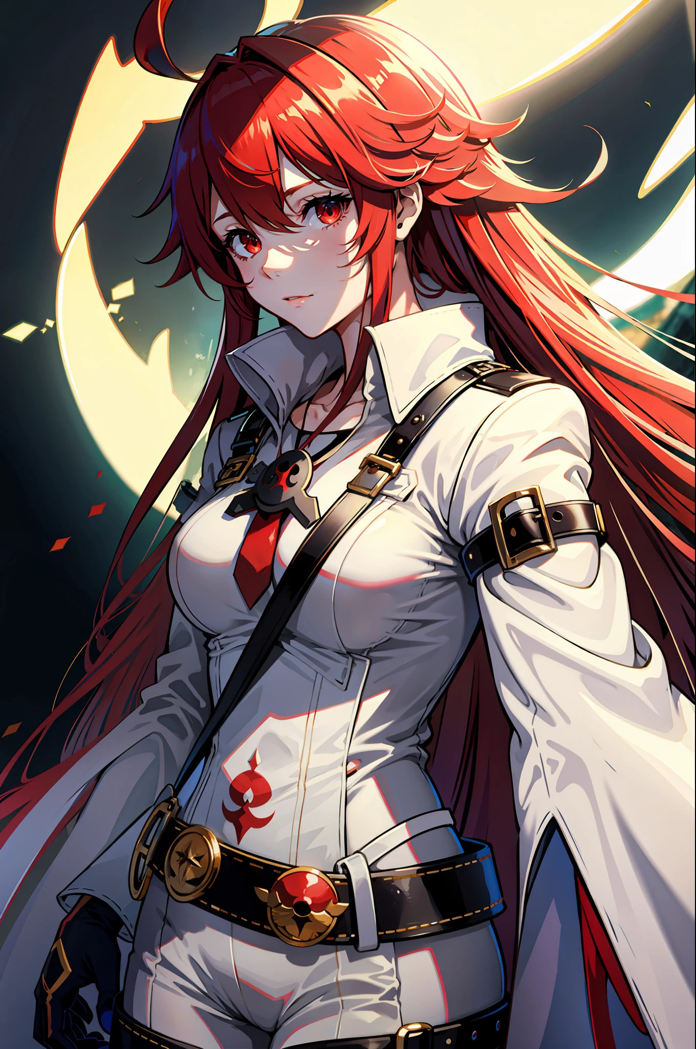 upper body, 1girl, Eris Greyrat, red hair, red eyes, ahoge, hairband, capelet, coat, gloves,  (masterpiece:1.2), highres, best quality, 8k, very clear,