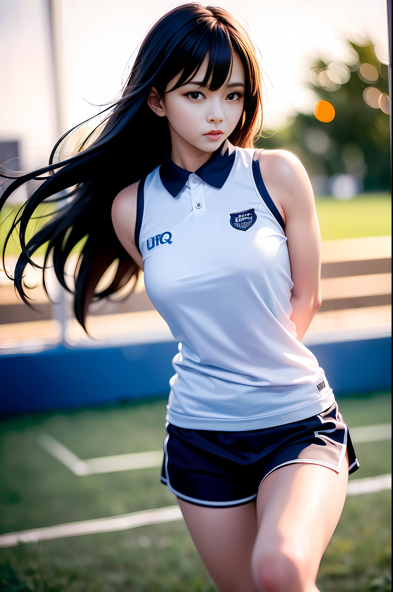 (8k, best quality, masterpiece:1.2), (realistic, photo-realistic:1.37), ultra-detailed,best quality, ultra high res, professional lighting, photon mapping, radiosity, physically-based rendering, cinematic lighting, basketball court,depth of field, sharp focus,sunbeam, good composition,(bokeh:1.2) 1girl,solo,(full body), (closed mouth),beautiful detailed eyes, pose, narrow waist,basketball uniform, black hair,messy hair,long hair floating in wind,(ulzzang-6500:1.2)
mix4, hiqcgbody