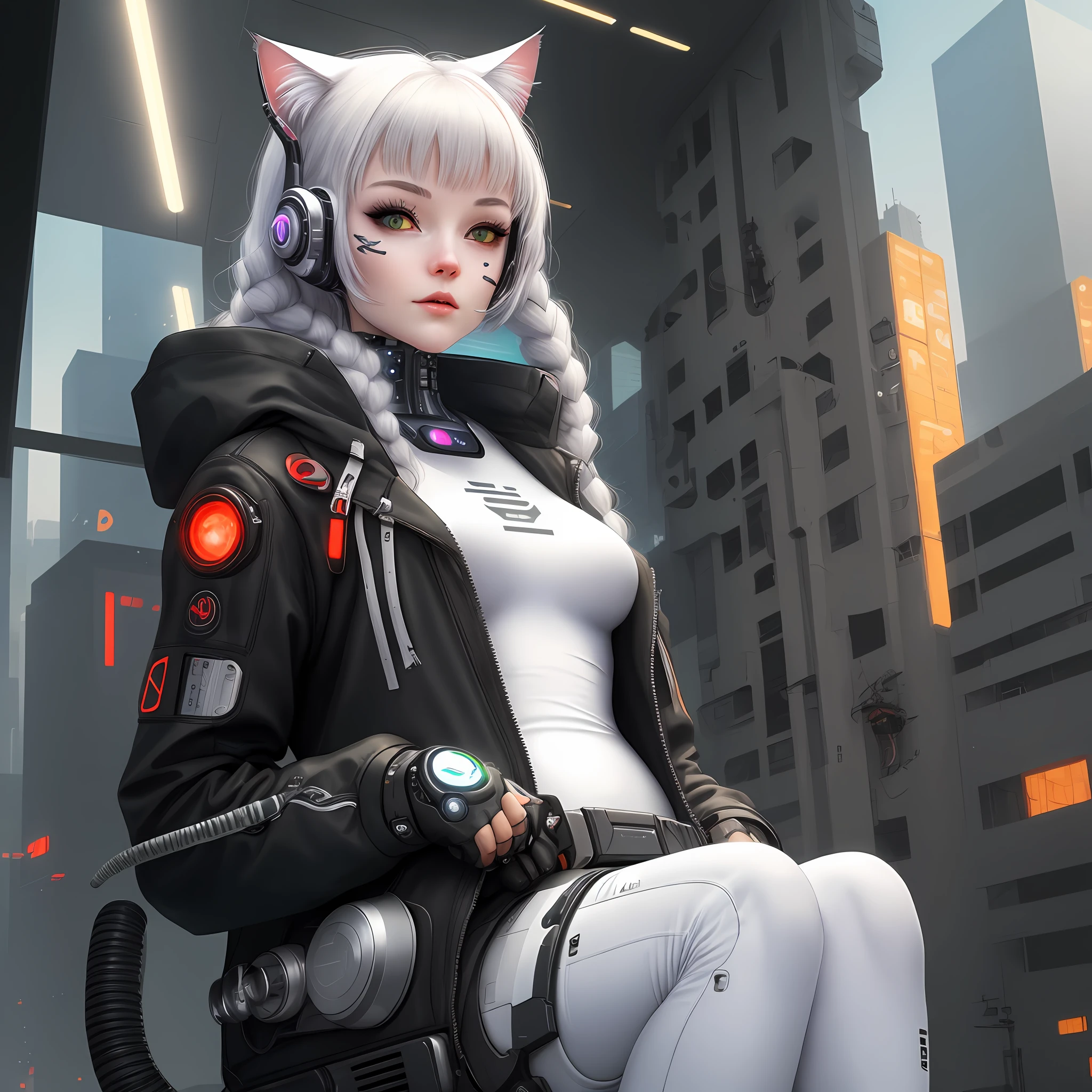 Cat white, Cyborg, Cyberpunk