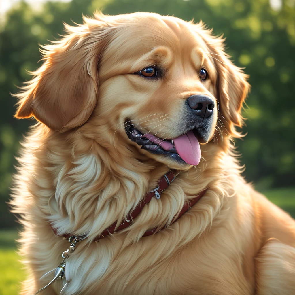 (8k, RAW photo, best quality, masterpiece:1.2), (realistic, photo-realistic:1.37), ultra-detailed, (high detailed skin:1.2), 8k uhd, dslr, soft lighting, high quality, film grain, Fujifilm XT3, Golden Retrieverdog, outdoors