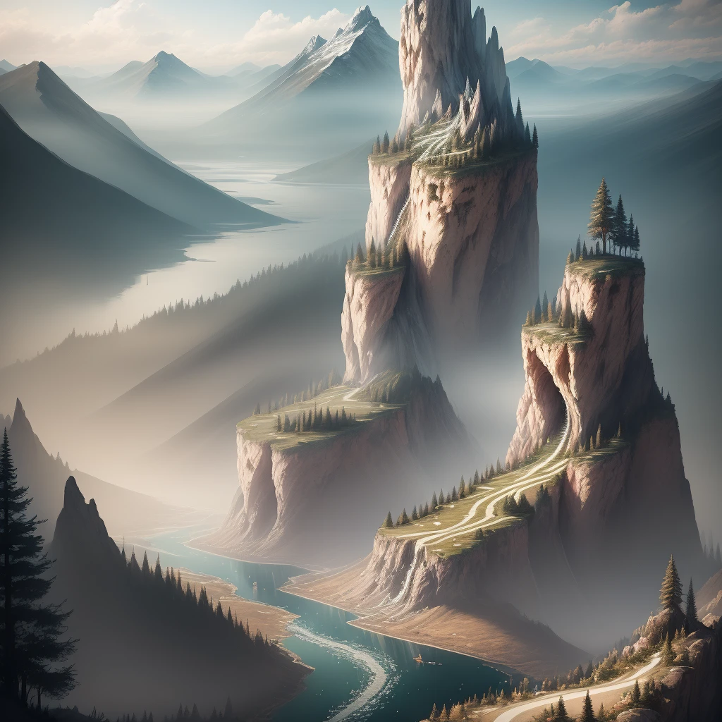 Realistic, 8K, ultra-detailed, vray rendering, Unreal Engine, midjourneyart style There are mountains and waters, wonderland
